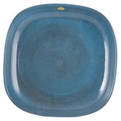 Ingrid Atterberg for Upsala Ekeby. Square stoneware dish “Bris” with blue glaze.