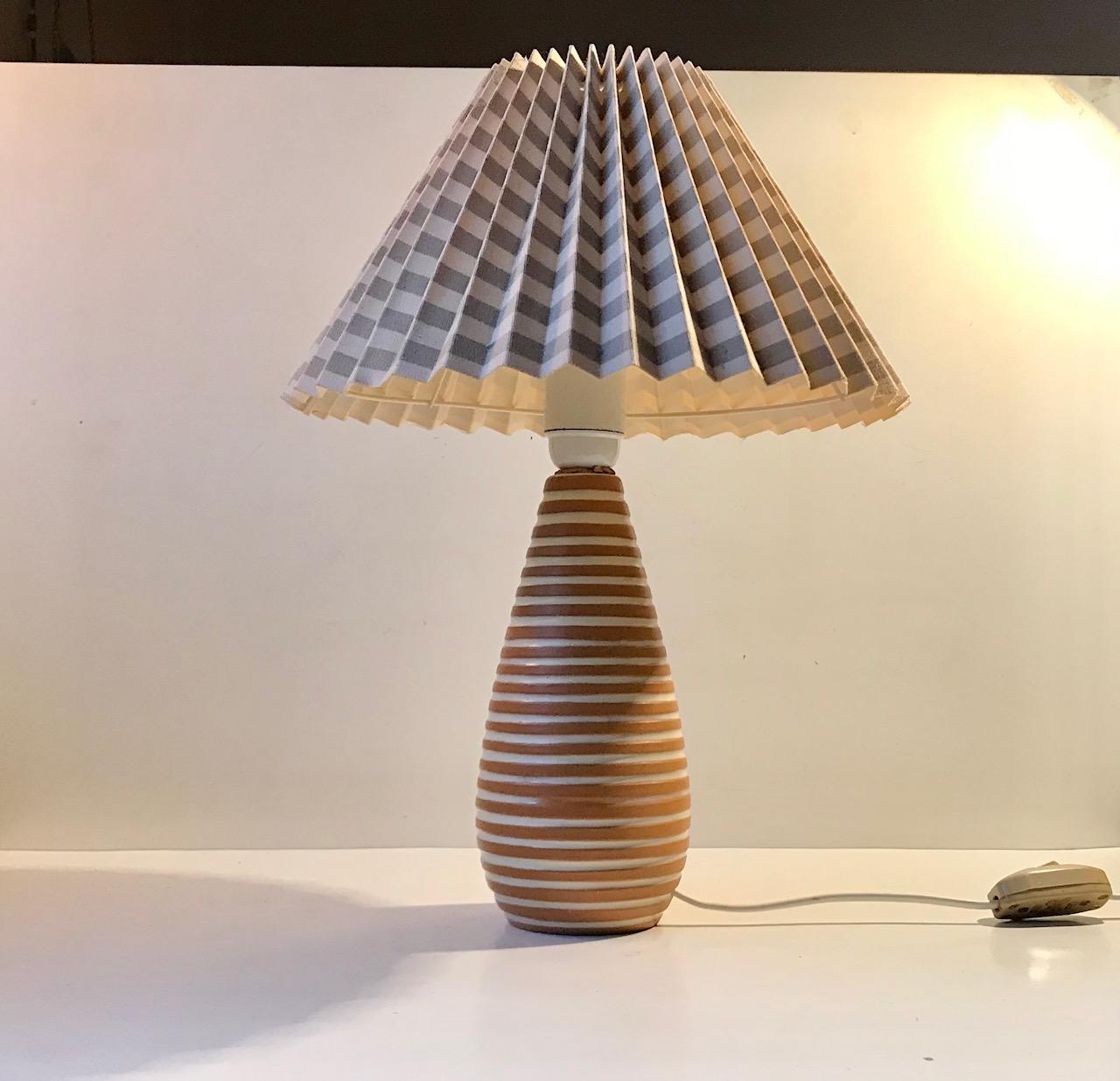 Swedish Ingrid Atterberg Striped Rondi Ceramic Table Lamp, Ekeby 1950s