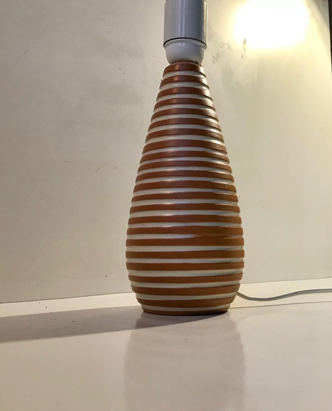 Ingrid Atterberg Striped Rondi Ceramic Table Lamp, Ekeby 1950s In Good Condition In Esbjerg, DK
