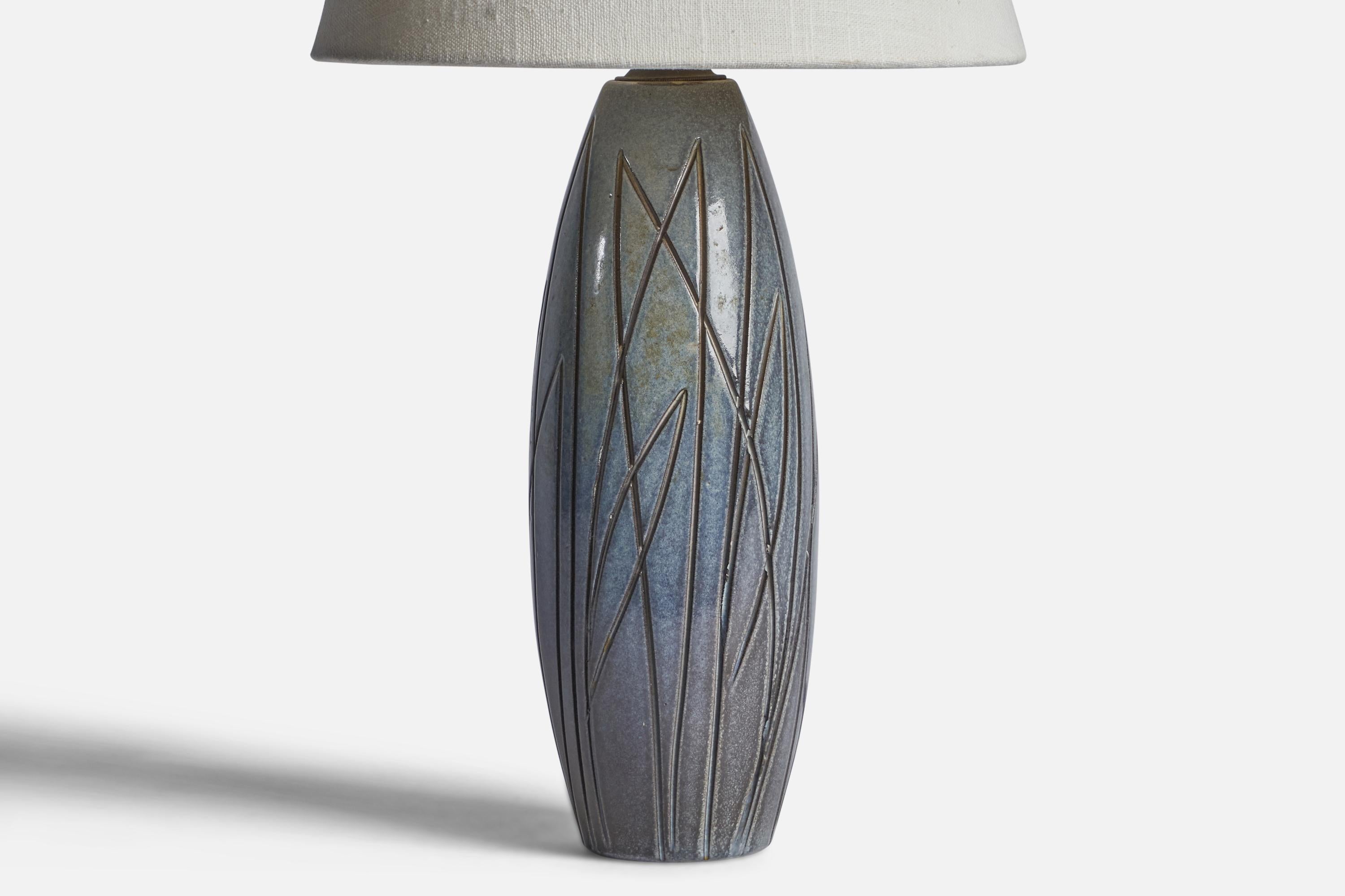 Swedish Ingrid Atterberg, Table Lamp, Ceramic, Brass, Sweden, 1950s For Sale