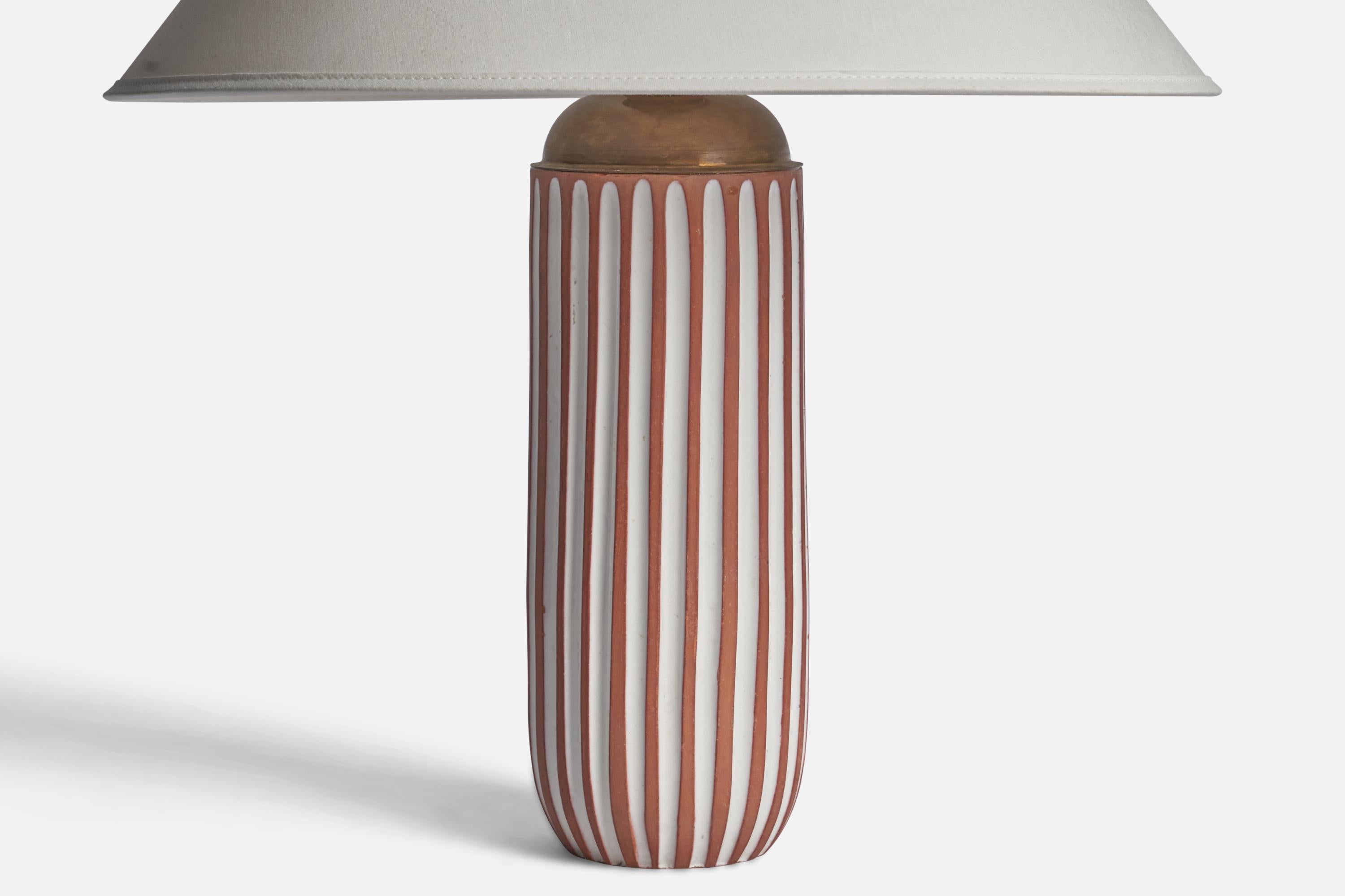 Mid-Century Modern Ingrid Atterberg, Table Lamp, Earthenware, Brass, Sweden, 1950s For Sale