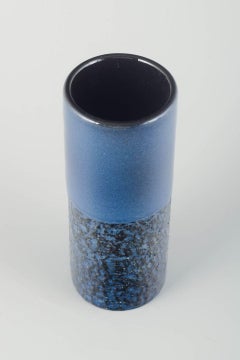 Ingrid Atterberg, Upsala-Ekeby. Cylindrical stoneware vase with dark blue glaze.