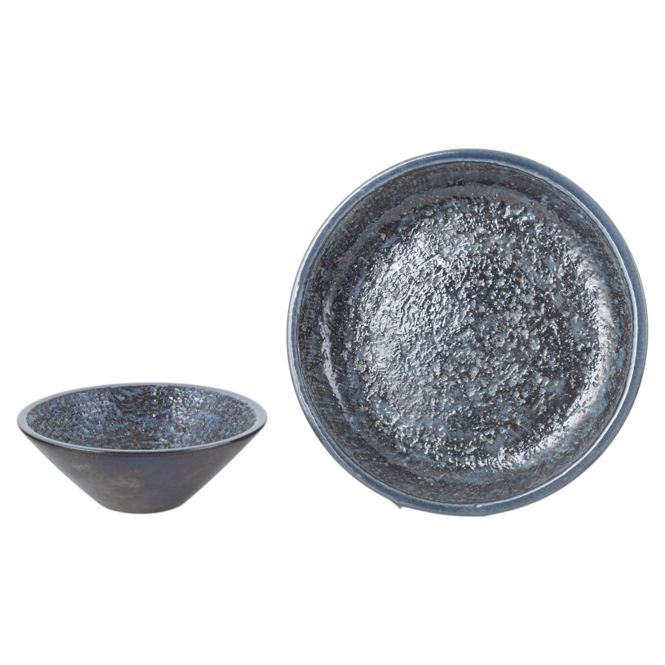Ingrid Atterberg, Upsala-Ekeby. Two stoneware bowls with dark blue glaze. 1960s
