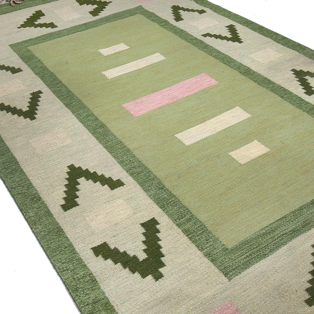 Swedish Ingrid Calrkson Flatweave Röllakan Handwoven Wool Rug Sweden 1950s For Sale