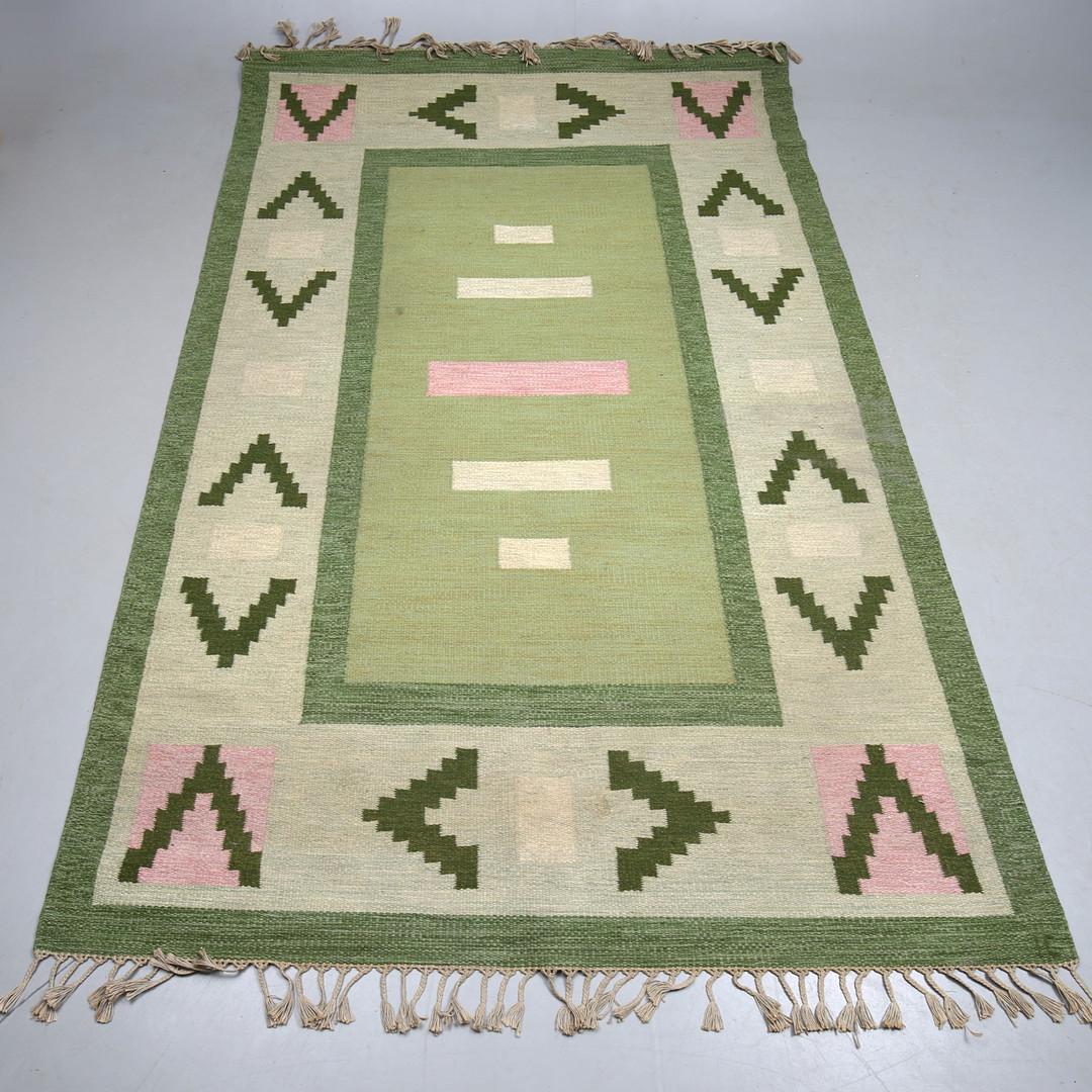 Hand-Woven Ingrid Calrkson Flatweave Röllakan Handwoven Wool Rug Sweden 1950s For Sale