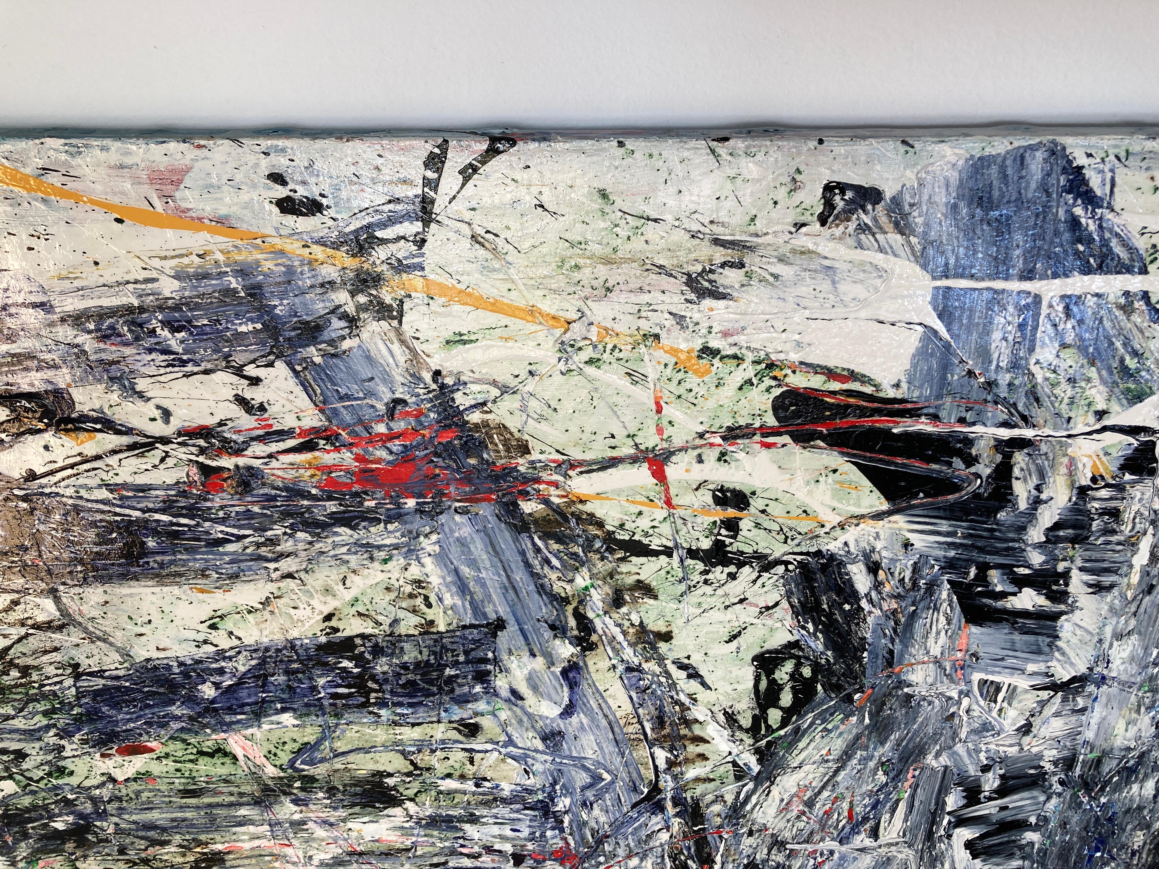 Mixed media abstract on gallery wrapped canvas, wood stretcher