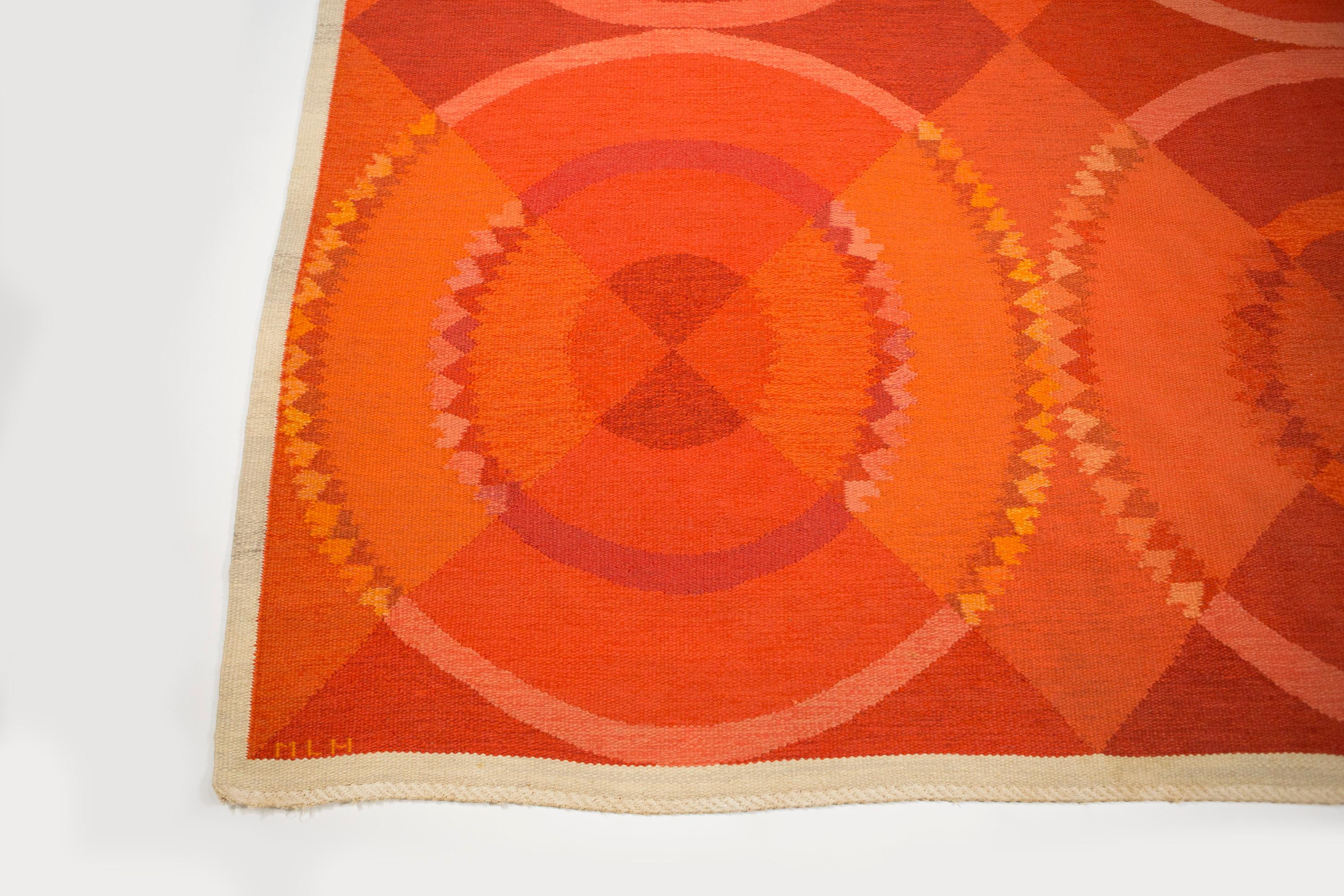 Ingrid Dessau Flat Weave Swedish Rug for Malmöhus Läns Hemslöjd 1960's In Good Condition For Sale In Los Angeles, CA