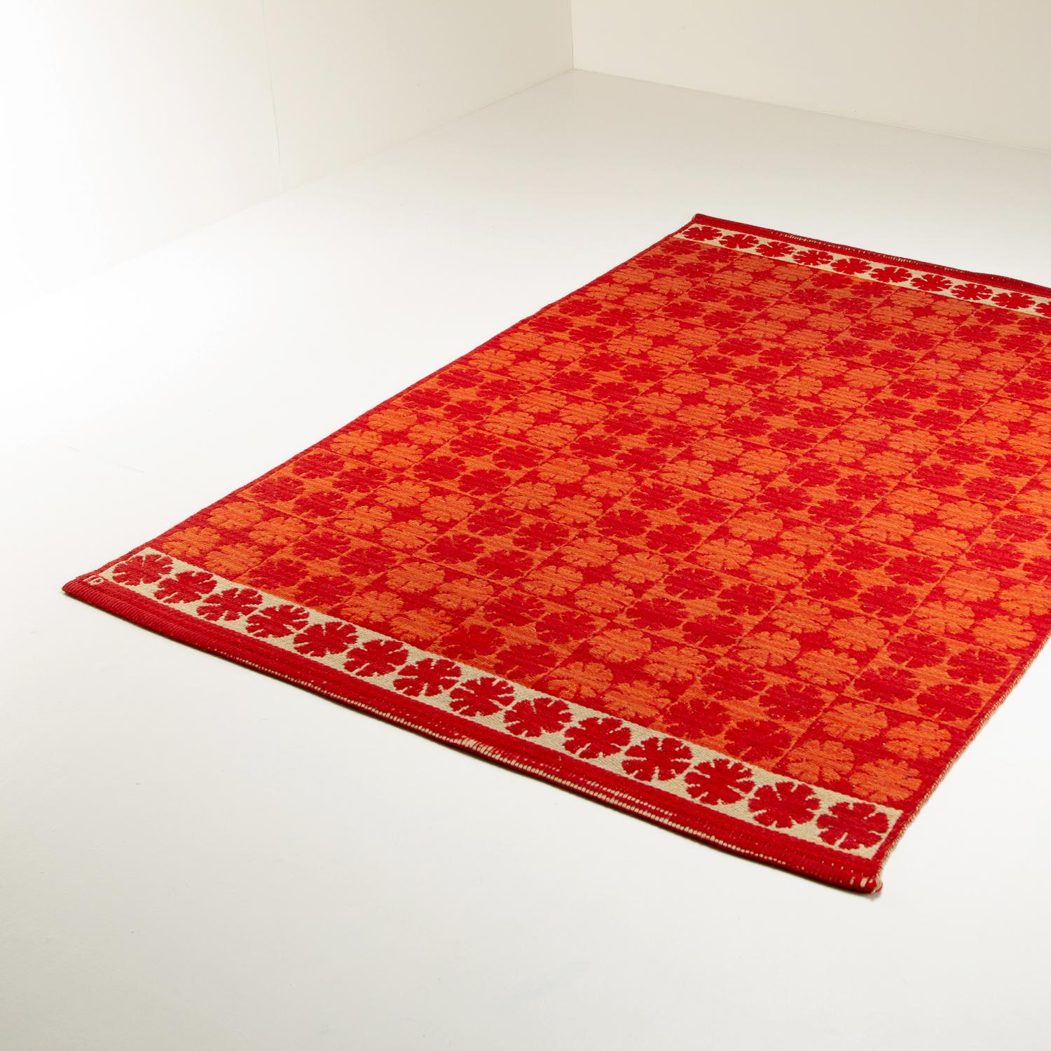 Mid-Century Modern Ingrid Dessau Red Flat Weave Rug, Sweden, 1950s For Sale