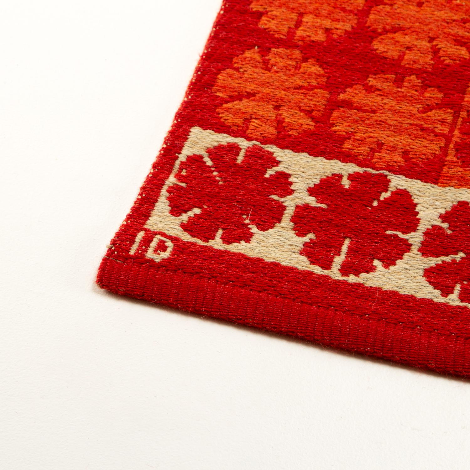Swedish Ingrid Dessau Red Flat Weave Rug, Sweden, 1950s For Sale