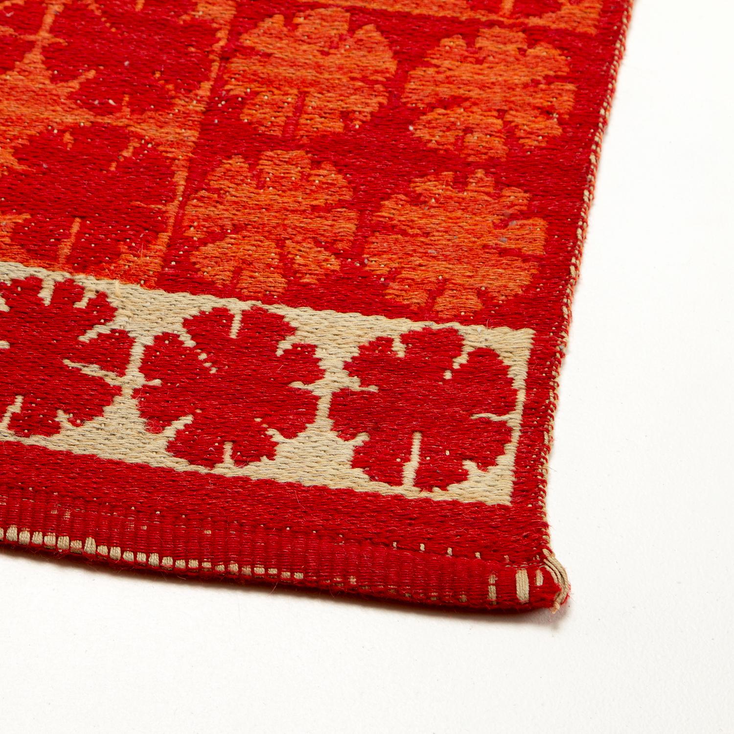 Mid-20th Century Ingrid Dessau Red Flat Weave Rug, Sweden, 1950s For Sale