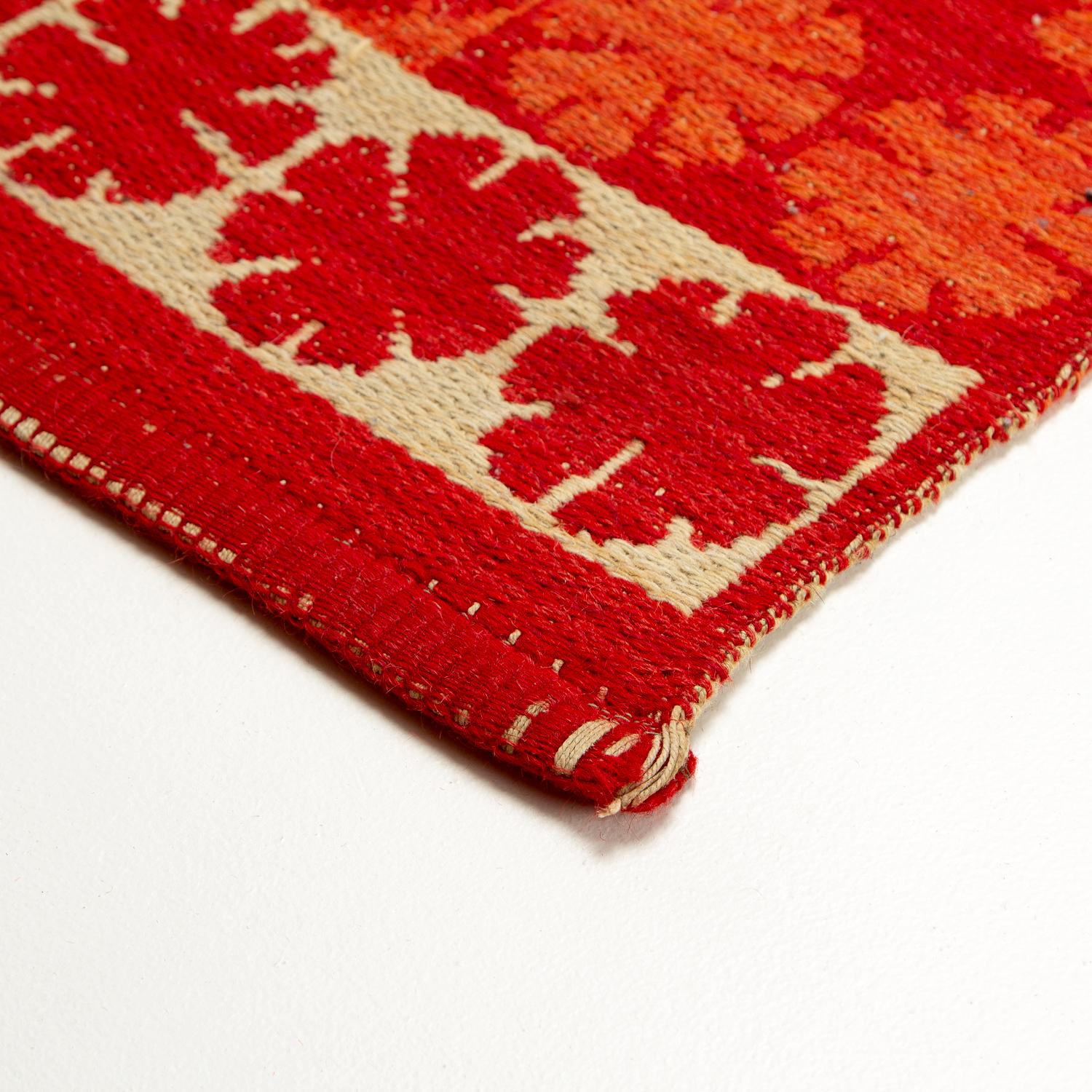 Ingrid Dessau Red Flat Weave Rug, Sweden, 1950s For Sale 1