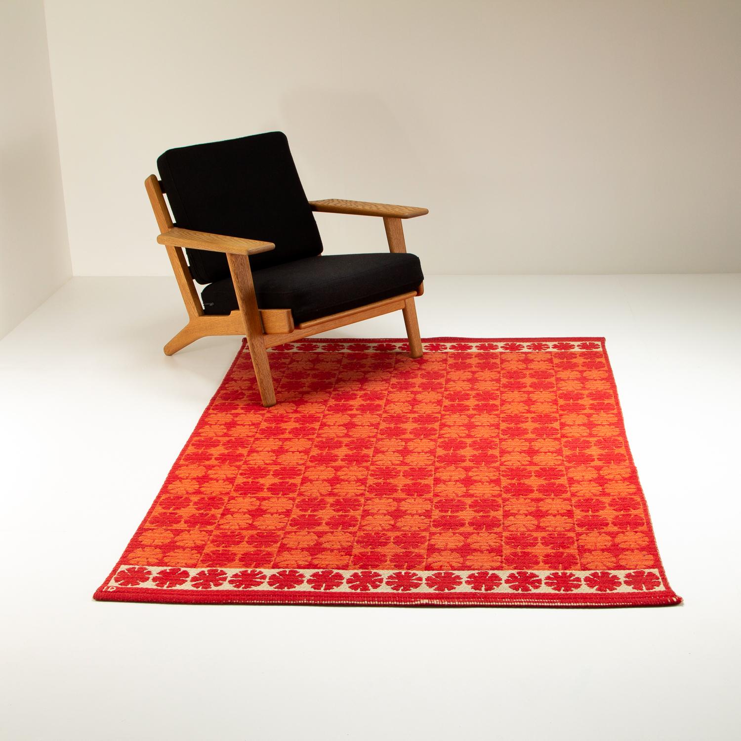 Ingrid Dessau Red Flat Weave Rug, Sweden, 1950s For Sale 2