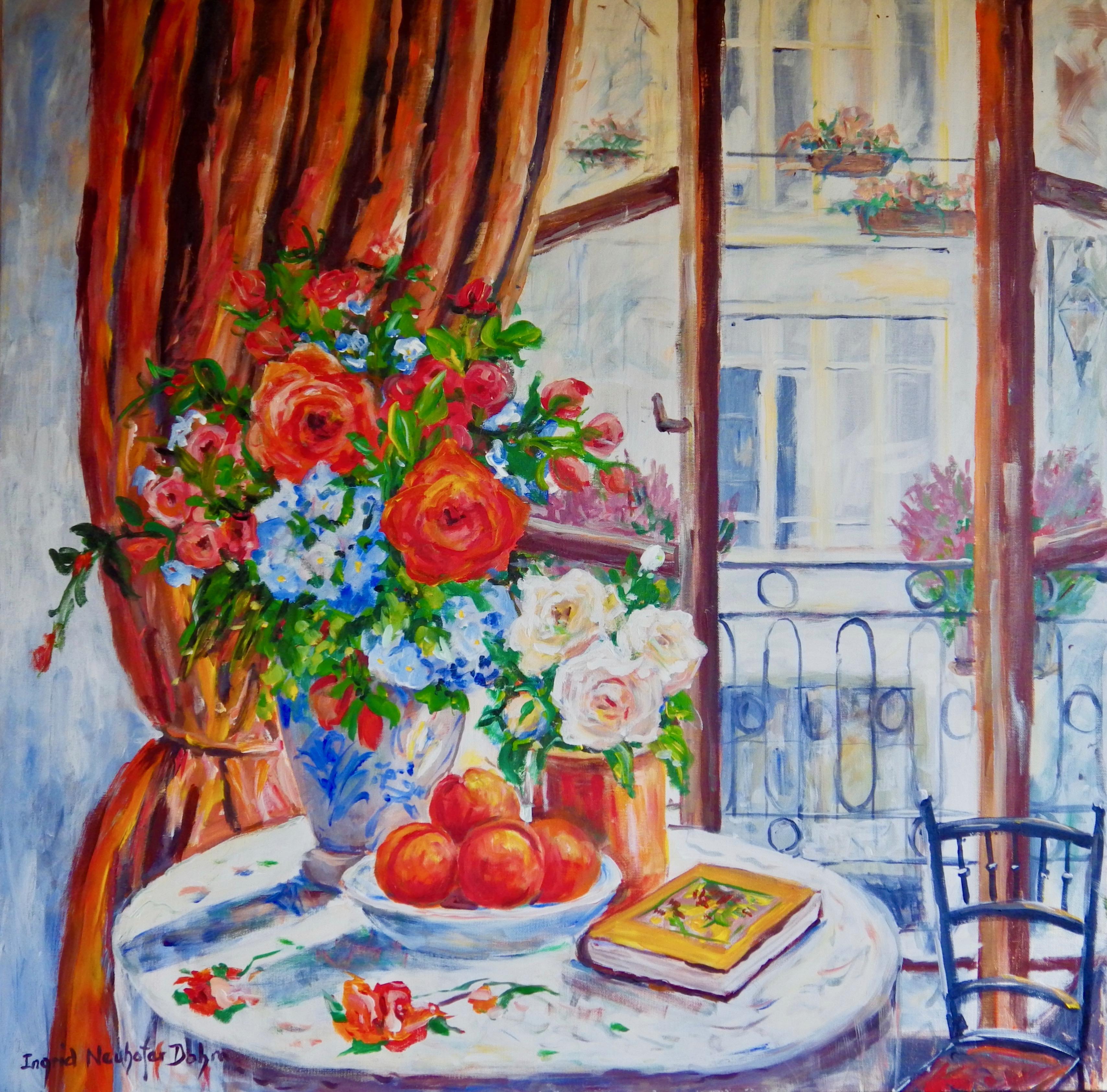 Still-Life Painting Ingrid Dohm - Nature morte impressionniste sur toile Afternoon Repose, peinture originale signée