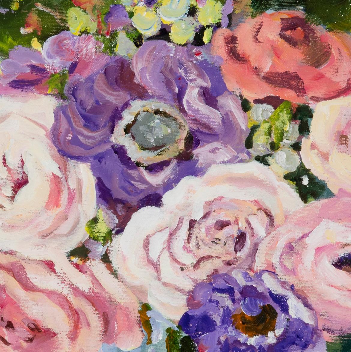 Té de la tarde, pintura original de bodegón floral impresionista contemporáneo, 2016
30