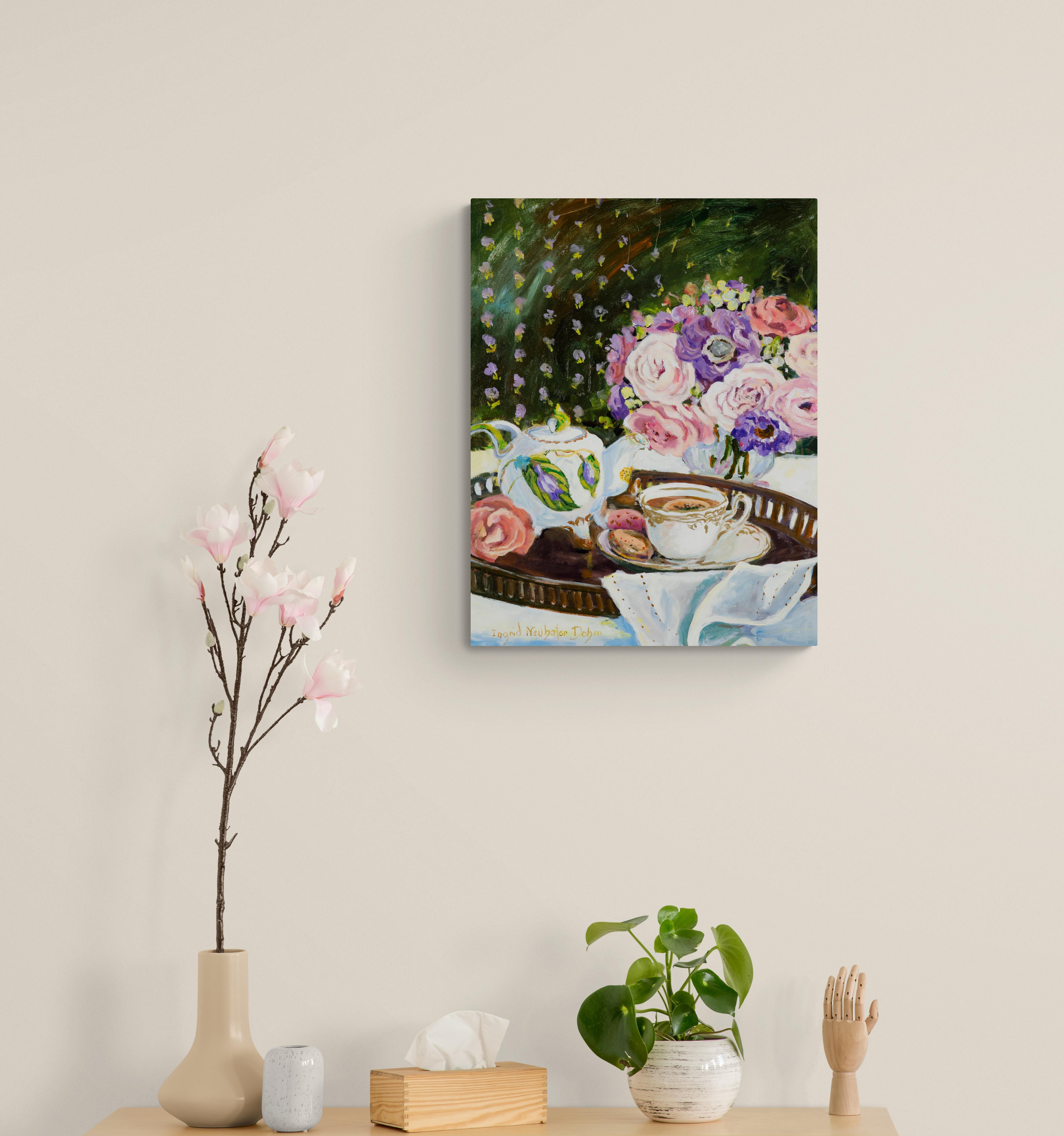 Afternoon Tea, Pintura Impresionista Original sobre Lienzo Firmada Naturaleza Muerta en venta 5