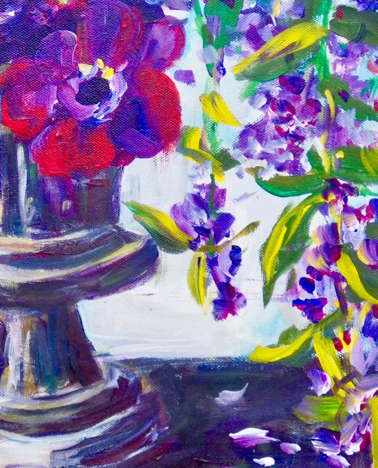 Anemones, Original Contemporary Impressionist Purple Floral Still Life Painting
20