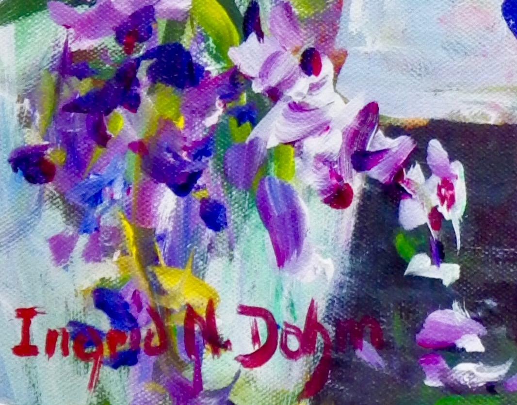 Anemones, Original Signed Purple Impressionist Still Life Painting on Canvas For Sale 1