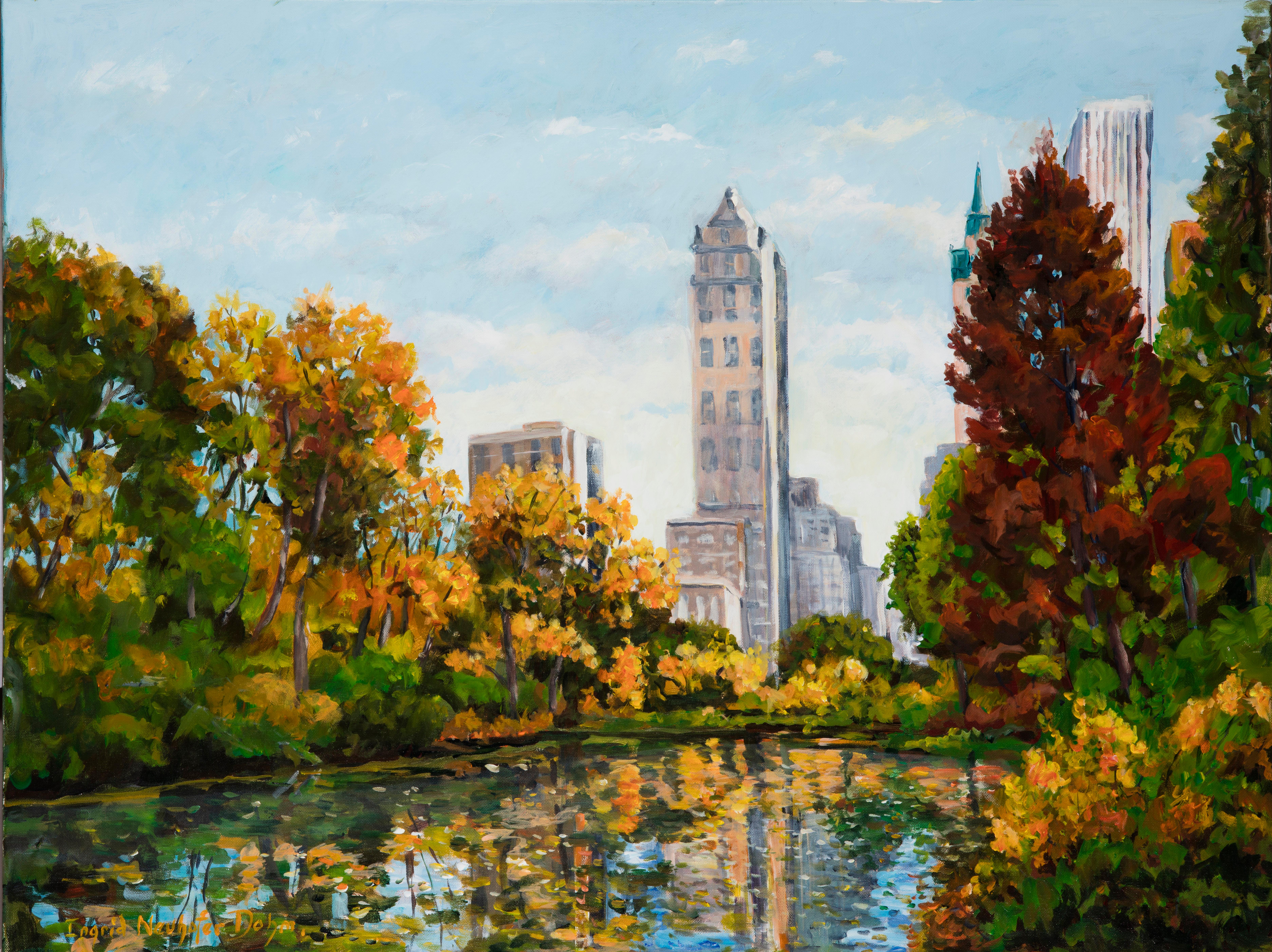 Landscape Painting Ingrid Dohm - Central Park, peinture de paysage à l'acrylique sur toile de Central Park, 2016