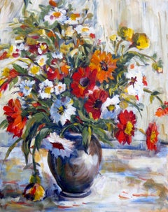 Daisies, Original Contemporary Impressionist Floral Still Life Acrylic Painting