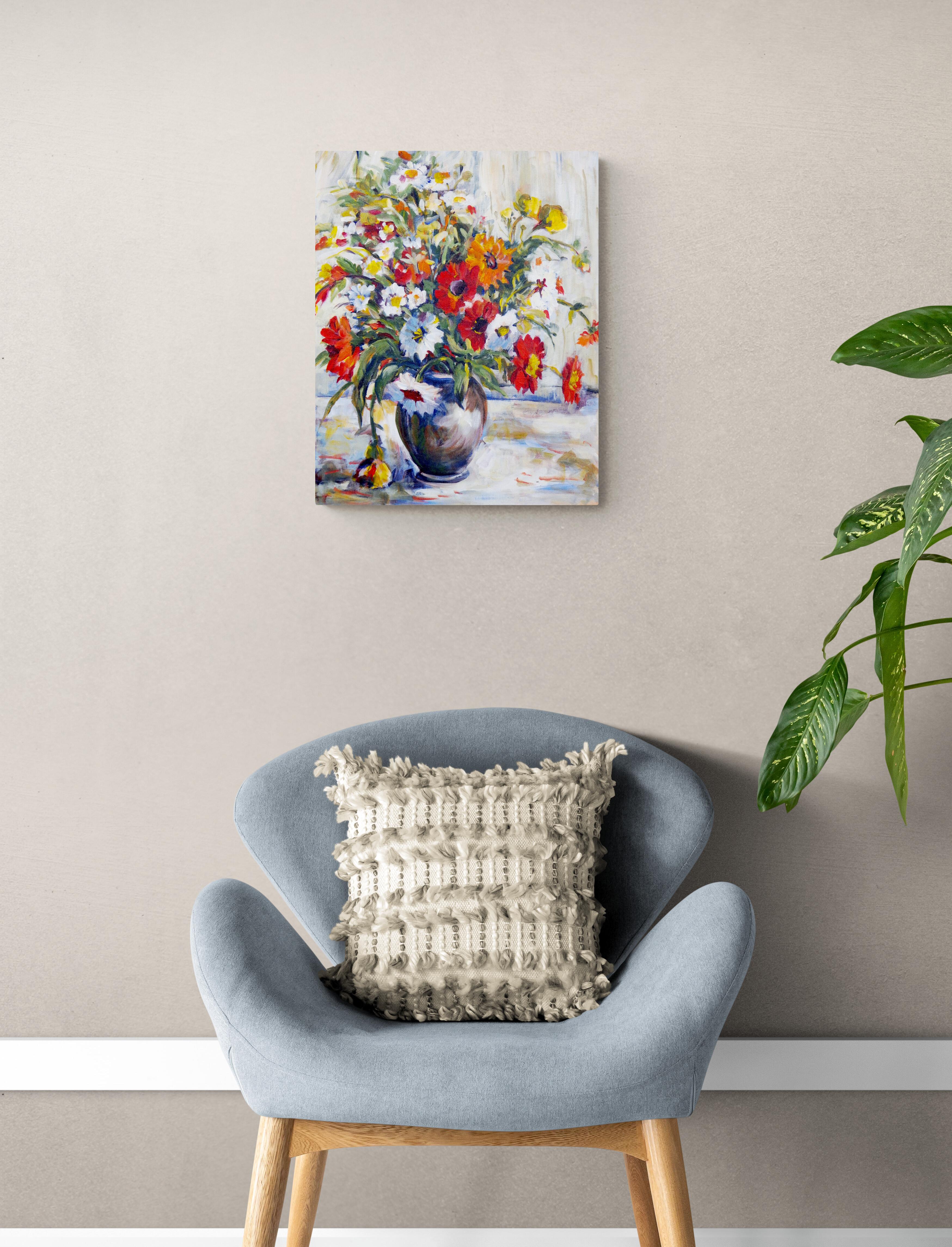 Daisies, Original Contemporary Impressionist Floral Still Life Acrylic Painting For Sale 3