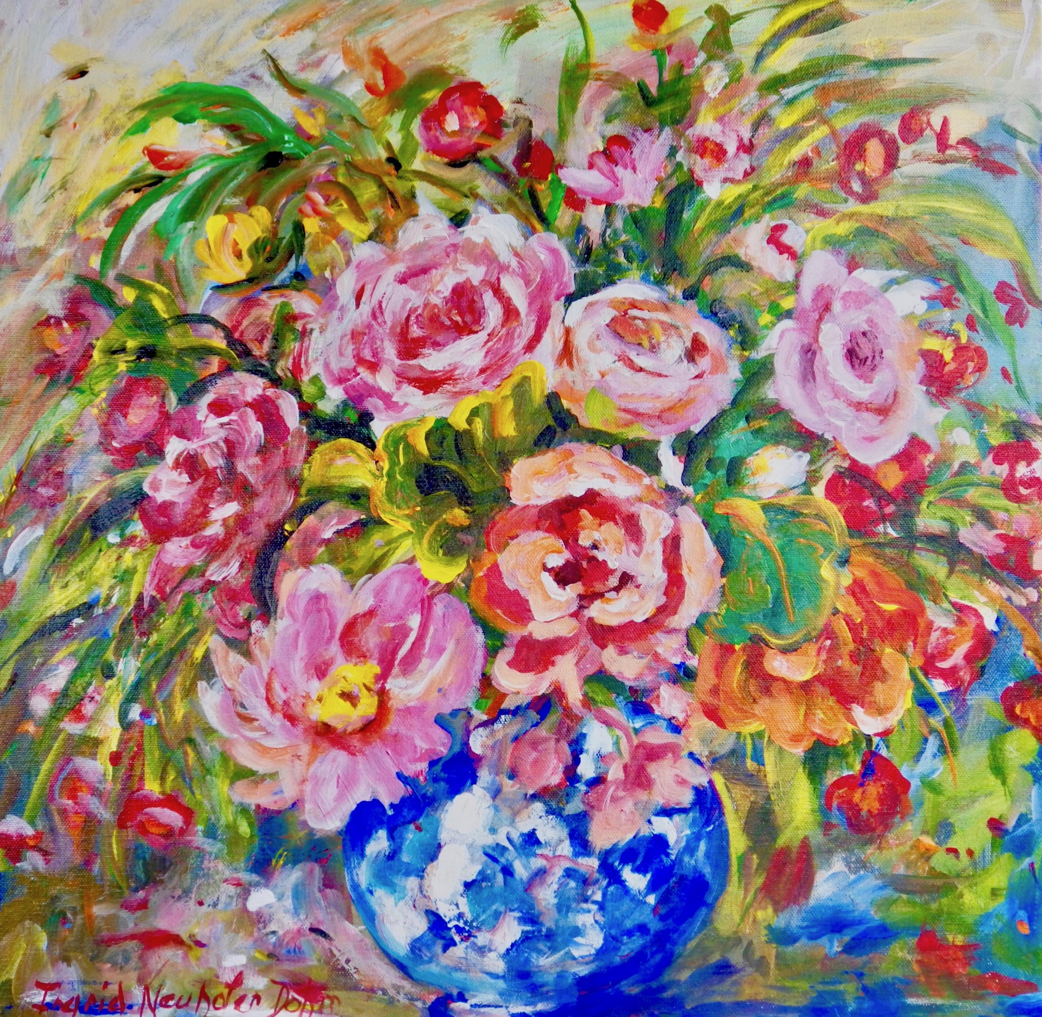 Ingrid Dohm Still-Life Painting - Floral Still Life, Original Signed Contemporary Impressionist Flower Painting