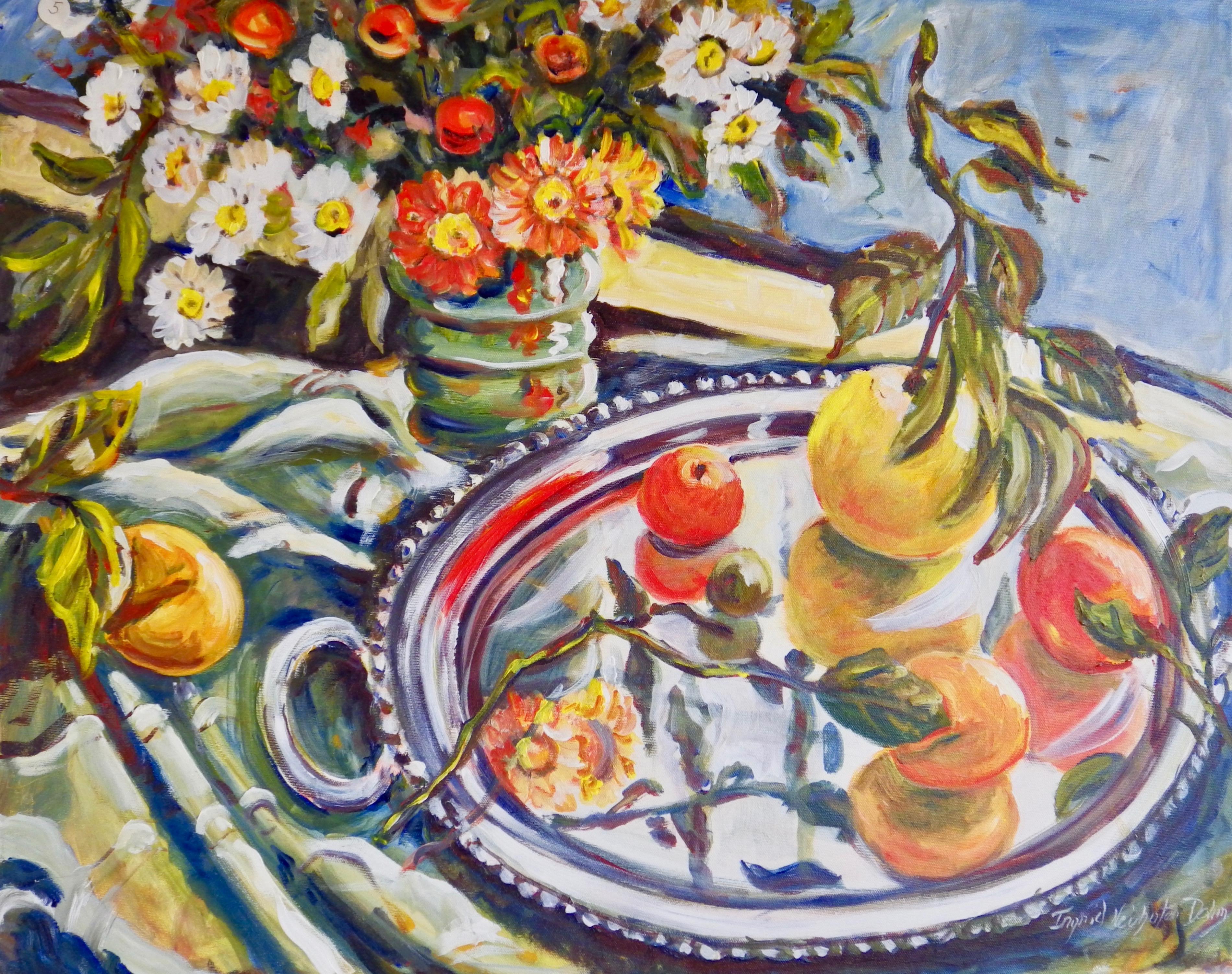 Ingrid Dohm Still-Life Painting - Fruit on Silver Tray