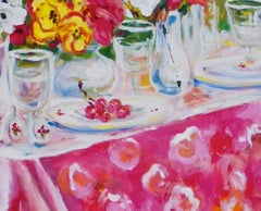 Garden Dining, Original Signed Impressionist Still Life and Landscape Painting