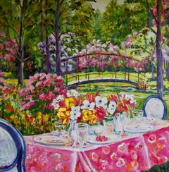 Garden Dining, Original Signed Impressionist Still Life and Landscape Painting