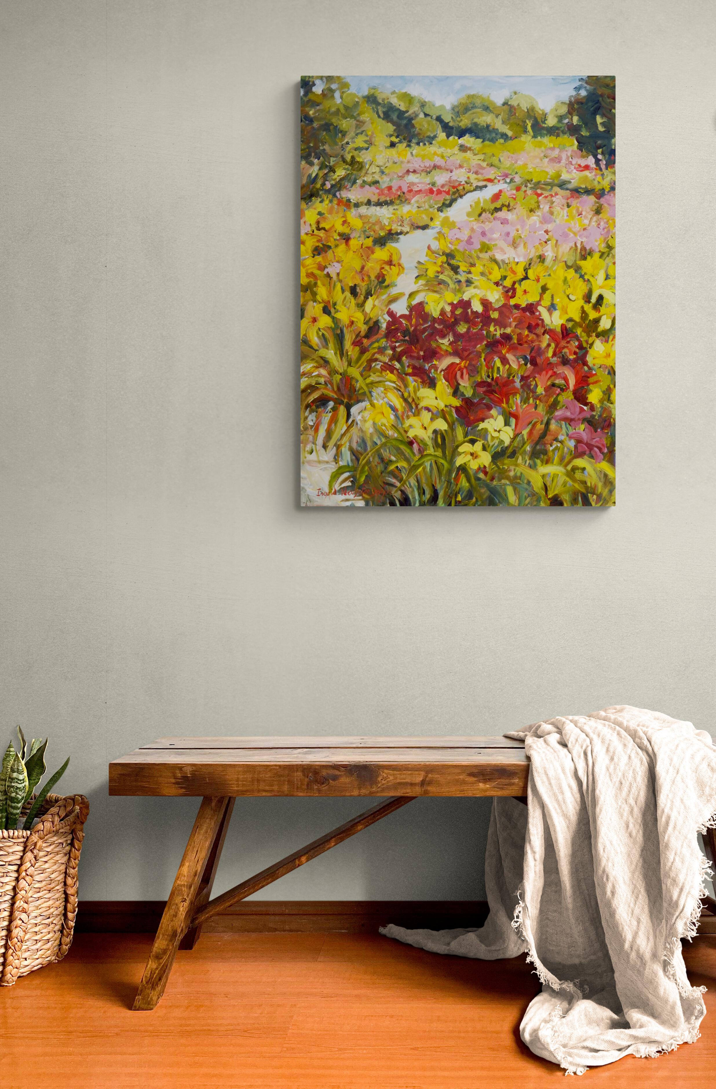 Klehm Lilies, Original Contemporary Impressionist Floral Landscape Painting For Sale 2