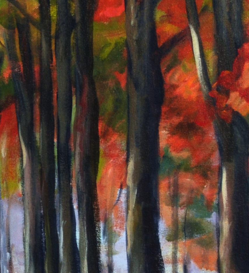 Red Alley II, Original Signed Impressionist Red Landscape Painting on Canvas For Sale 1