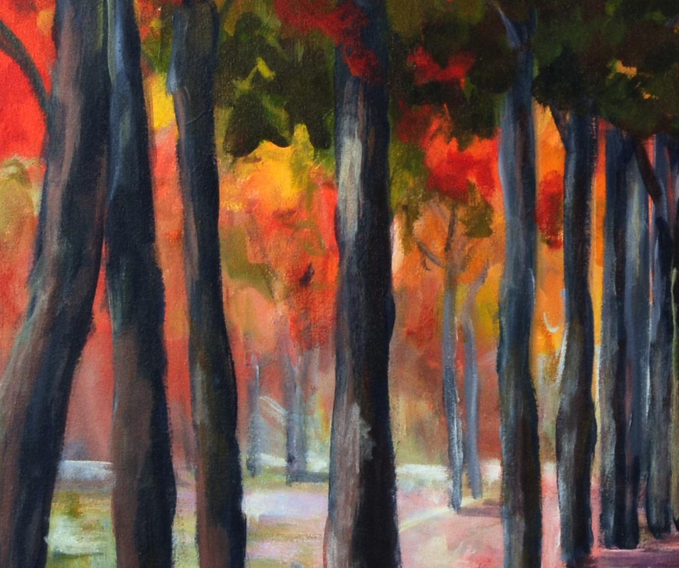 Red Alley II, Original Signed Impressionist Red Landscape Painting on Canvas For Sale 2