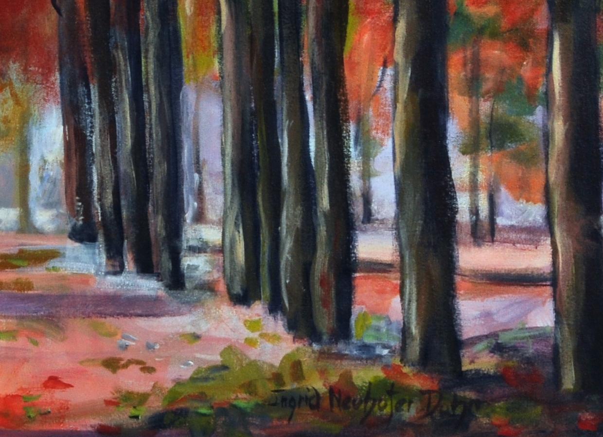 Red Alley II, Original Signed Impressionist Red Landscape Painting on Canvas For Sale 3