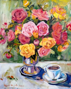 Red and Pink Roses, Original Signed Contemporary Impressionist Floral Still Life