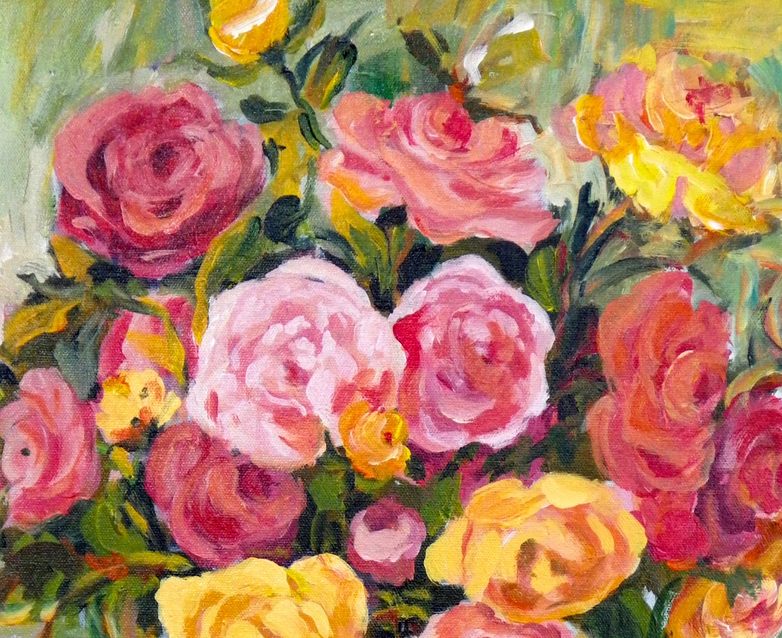 Red and Pink Roses, Original Signed Contemporary Impressionist Floral Still Life 1
