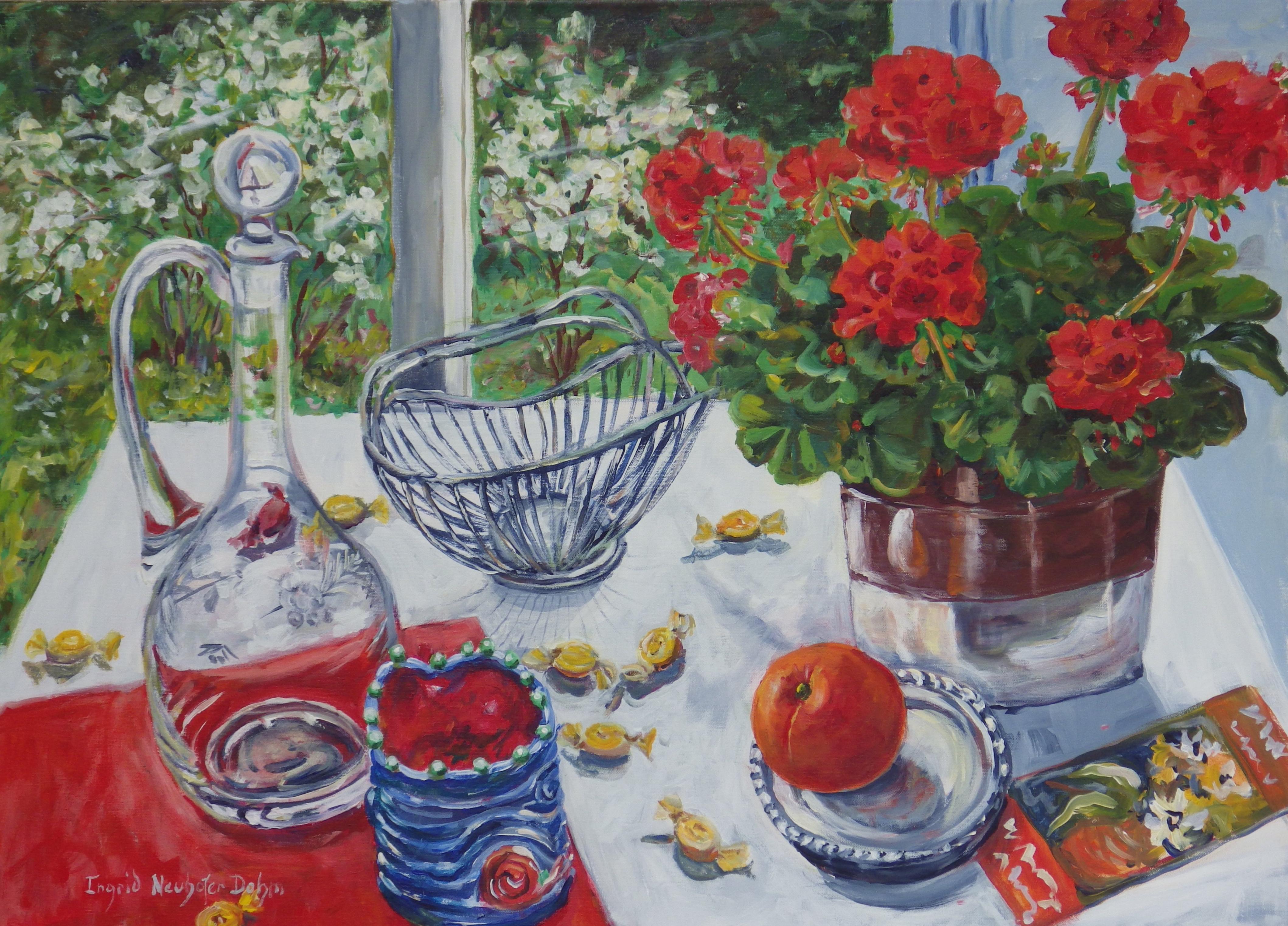Ingrid Dohm Still-Life Painting - Red Geraniums