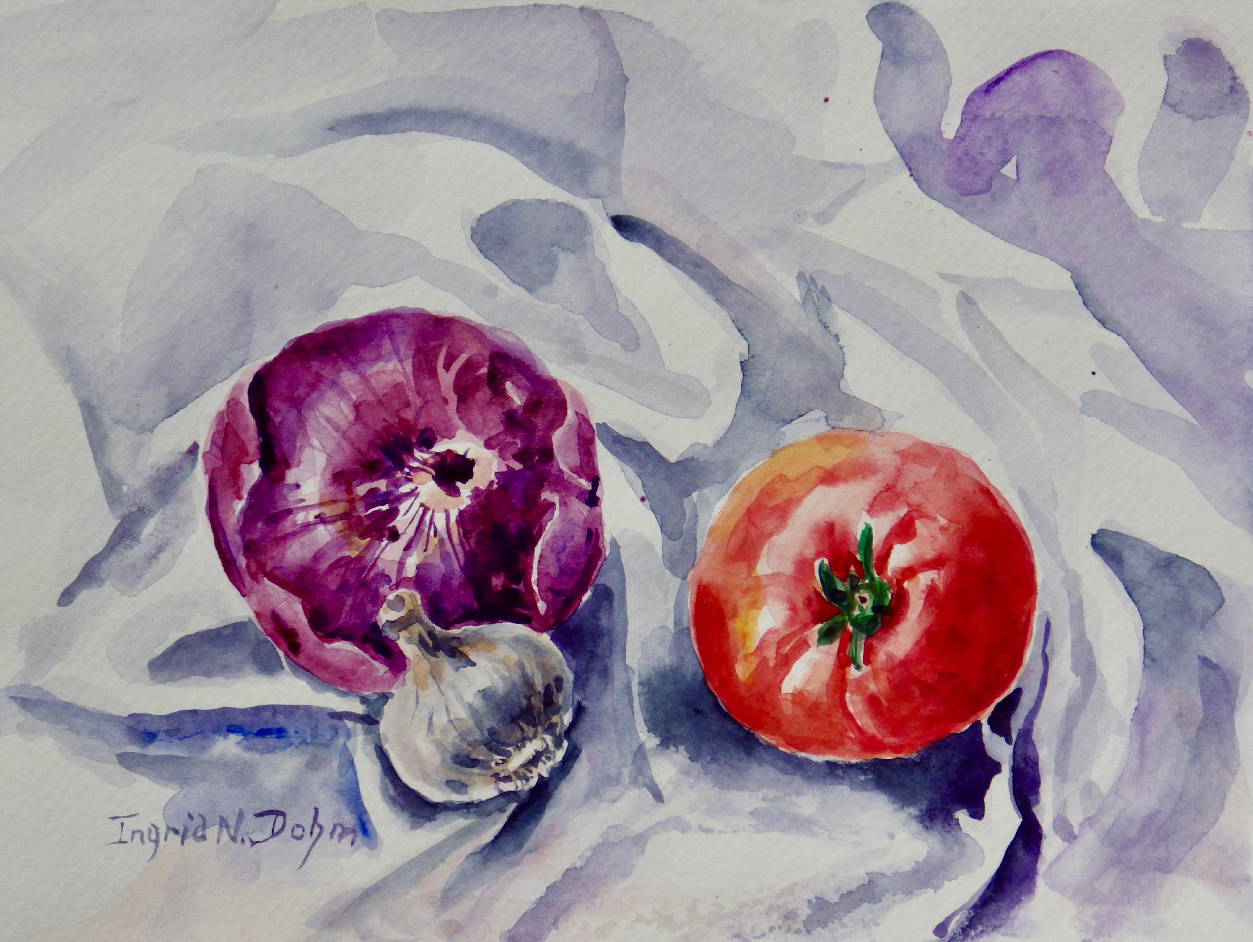 Ingrid Dohm Still-Life Painting - Red Onion, Original Acrylic Painting, 2018
