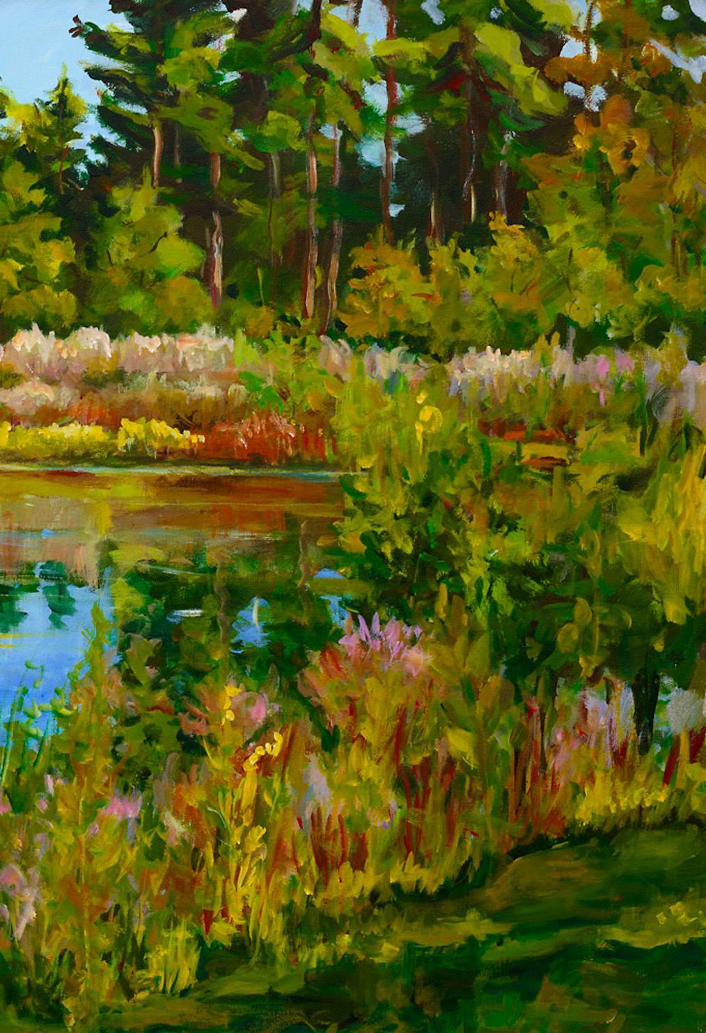 Estanque del Rock Valley College, pintura original de paisaje impresionista contemporáneo, 2014
30