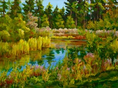 Rock Valley College Teich, Originales zeitgenössisches impressionistisches Landschaftsgemälde