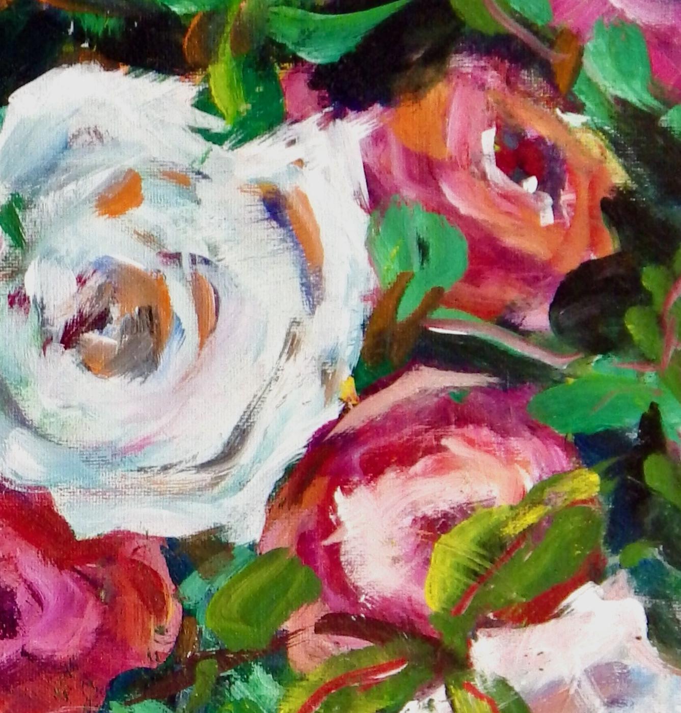 Roses, Original Signed Impressionist Floral Still Life Painting on Canvas 1