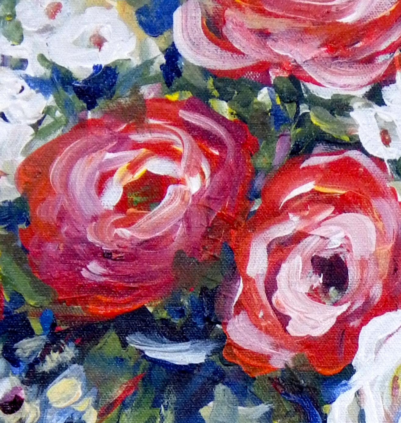 Roses, Original signiertes zeitgenössisches impressionistisches Blumenstillleben (Grau), Still-Life Painting, von Ingrid Dohm