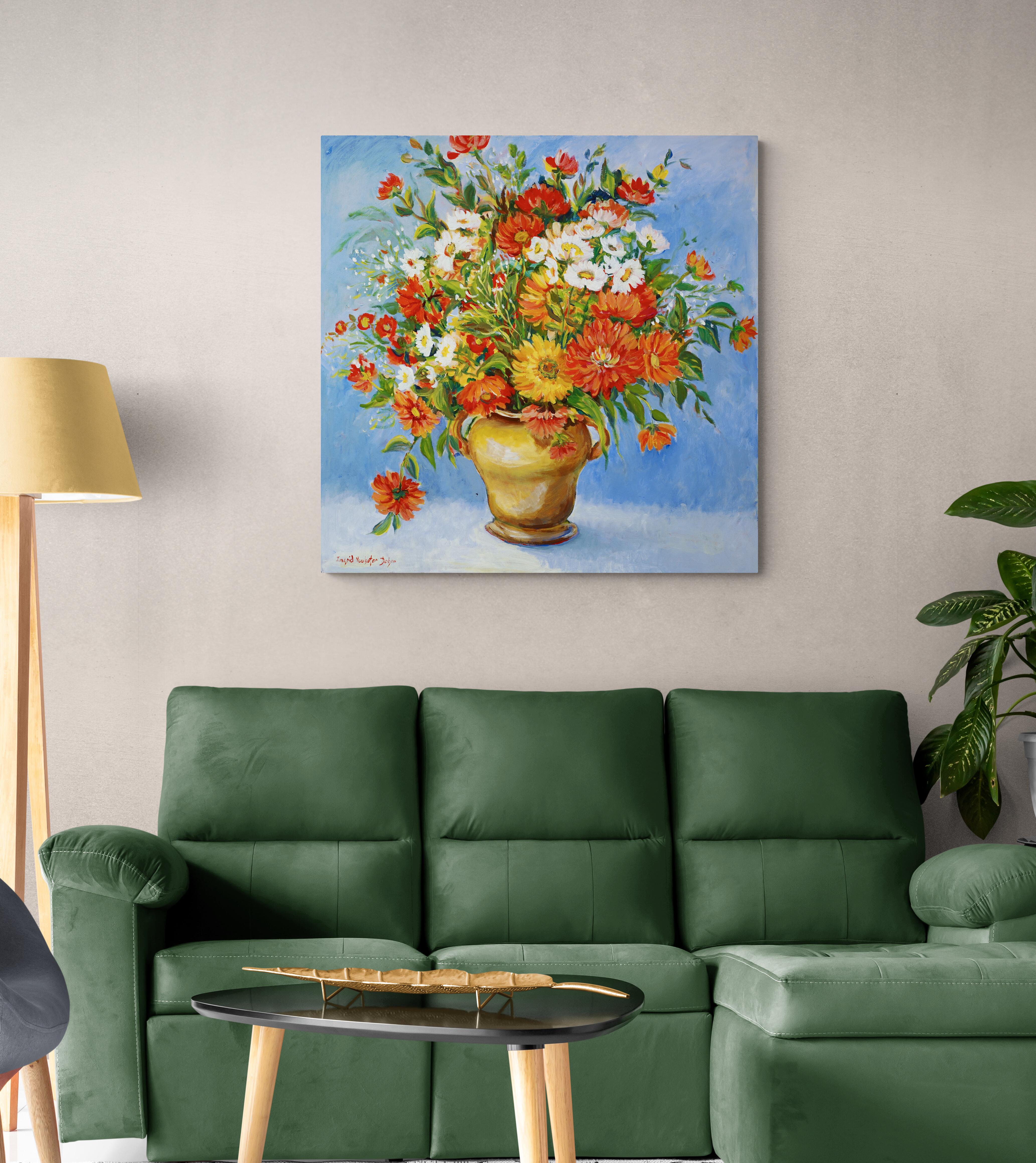 Zinnias, Pintura Impresionista Contemporánea Original Firmada Naturaleza Muerta Floral en venta 5