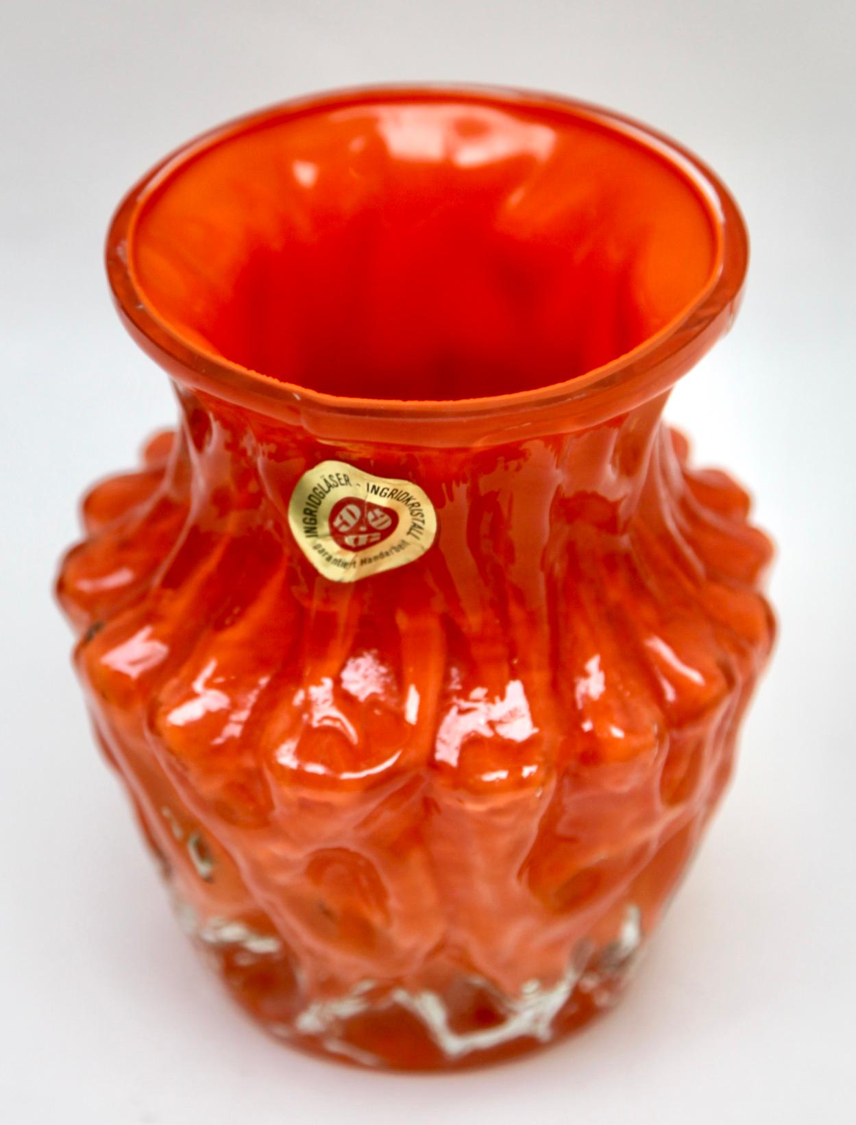 Mid-Century Modern Ingrid Glas ‘Germany’ Bark Vase in Orange, 1970s For Sale