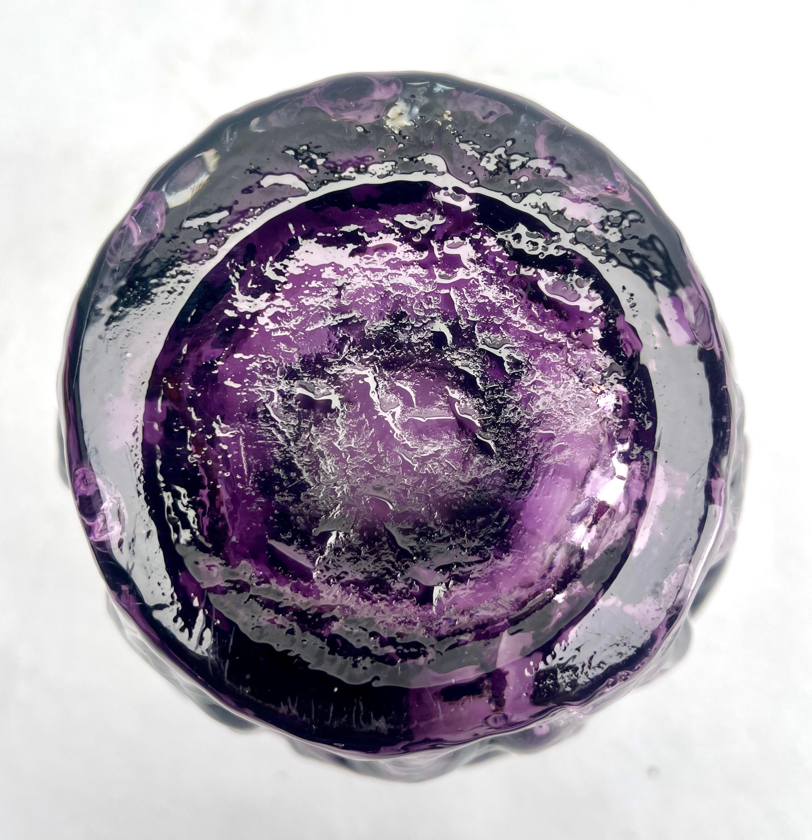 Art Glass Ingrid Glas ‘Germany’ Bark Vase in Purple, 1970s For Sale