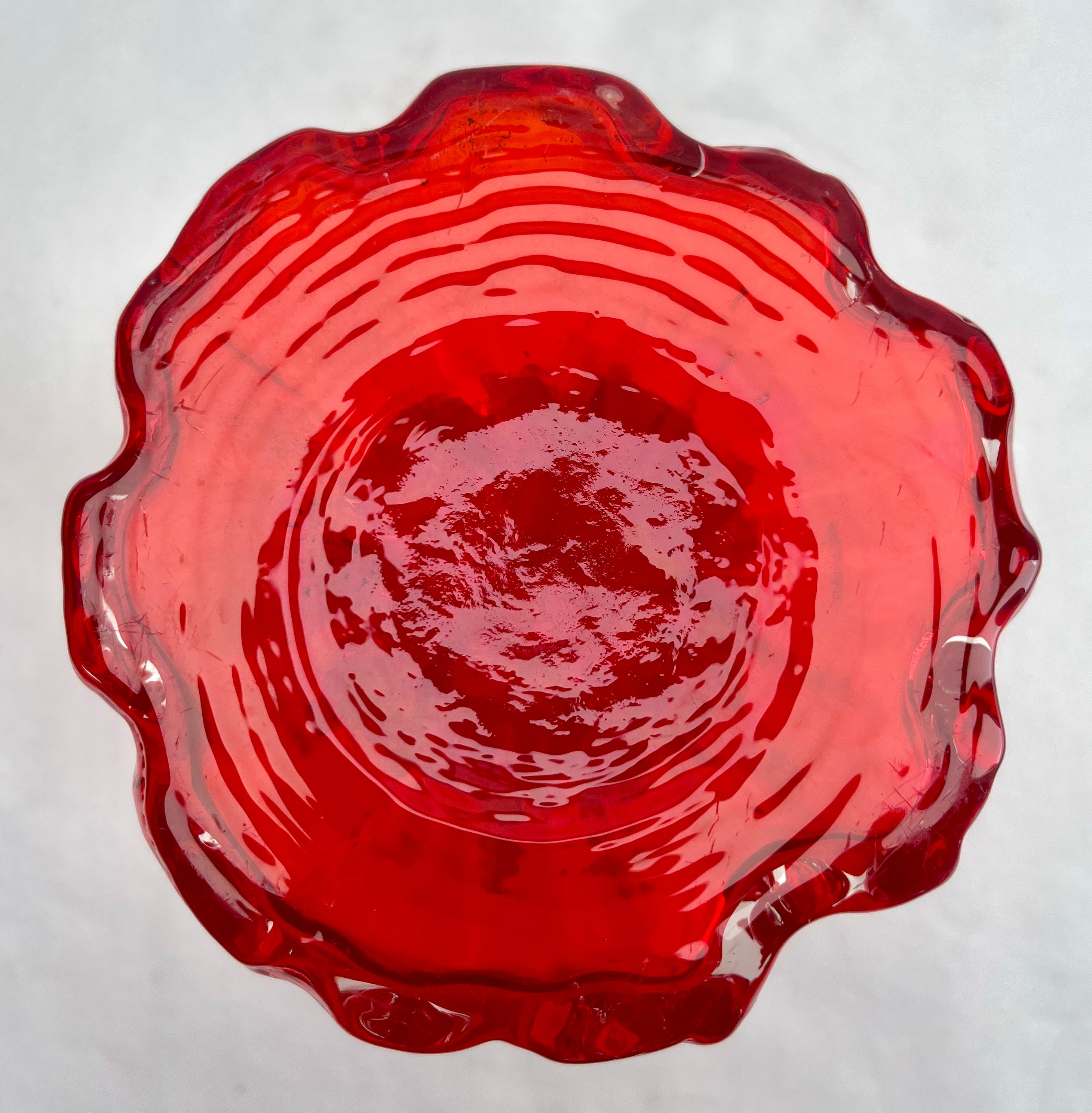Molded Ingrid Glas ‘Germany’ Bark Vase in Red, 1970s For Sale