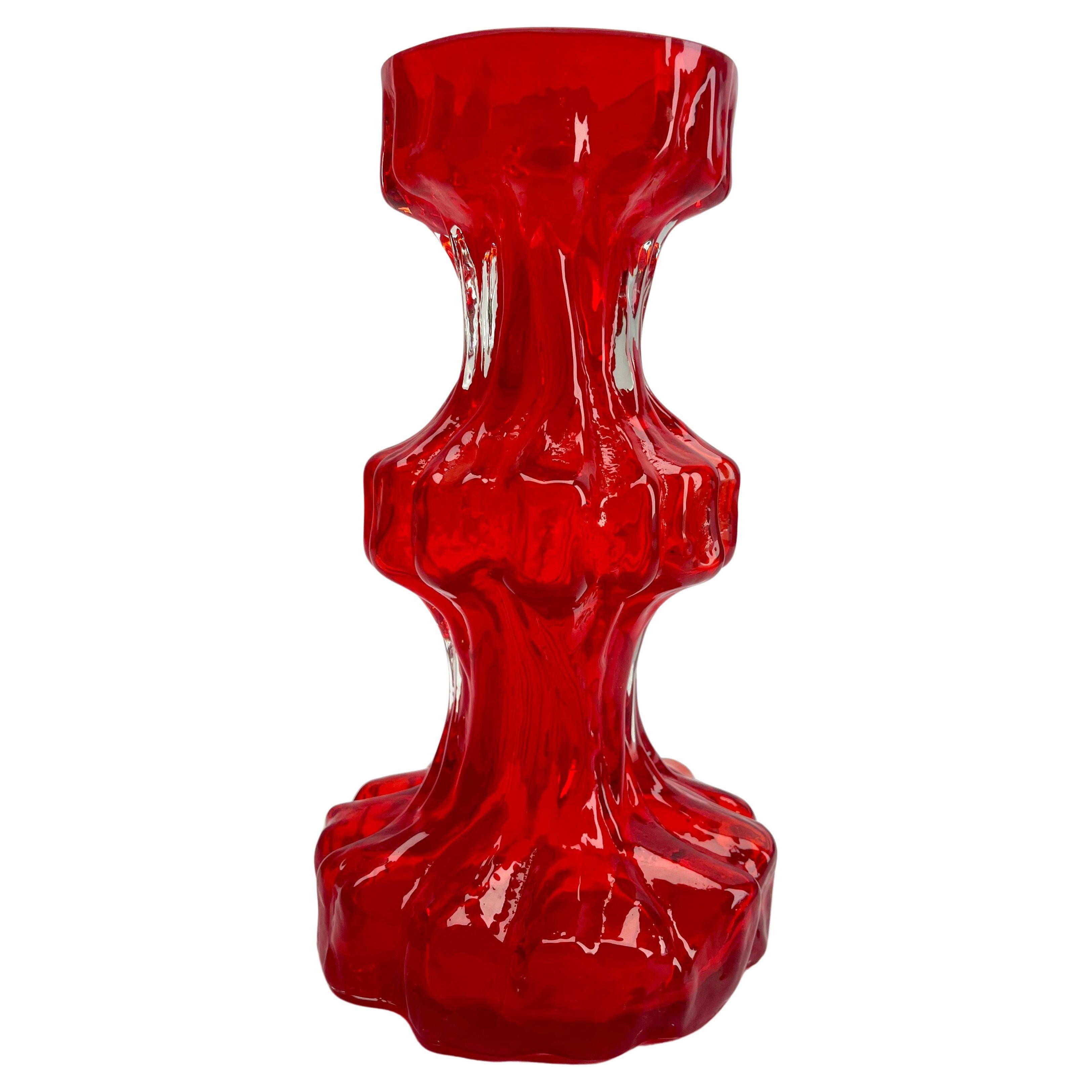 Ingrid Glas ‘Germany’ Bark Vase in Red, 1970s For Sale