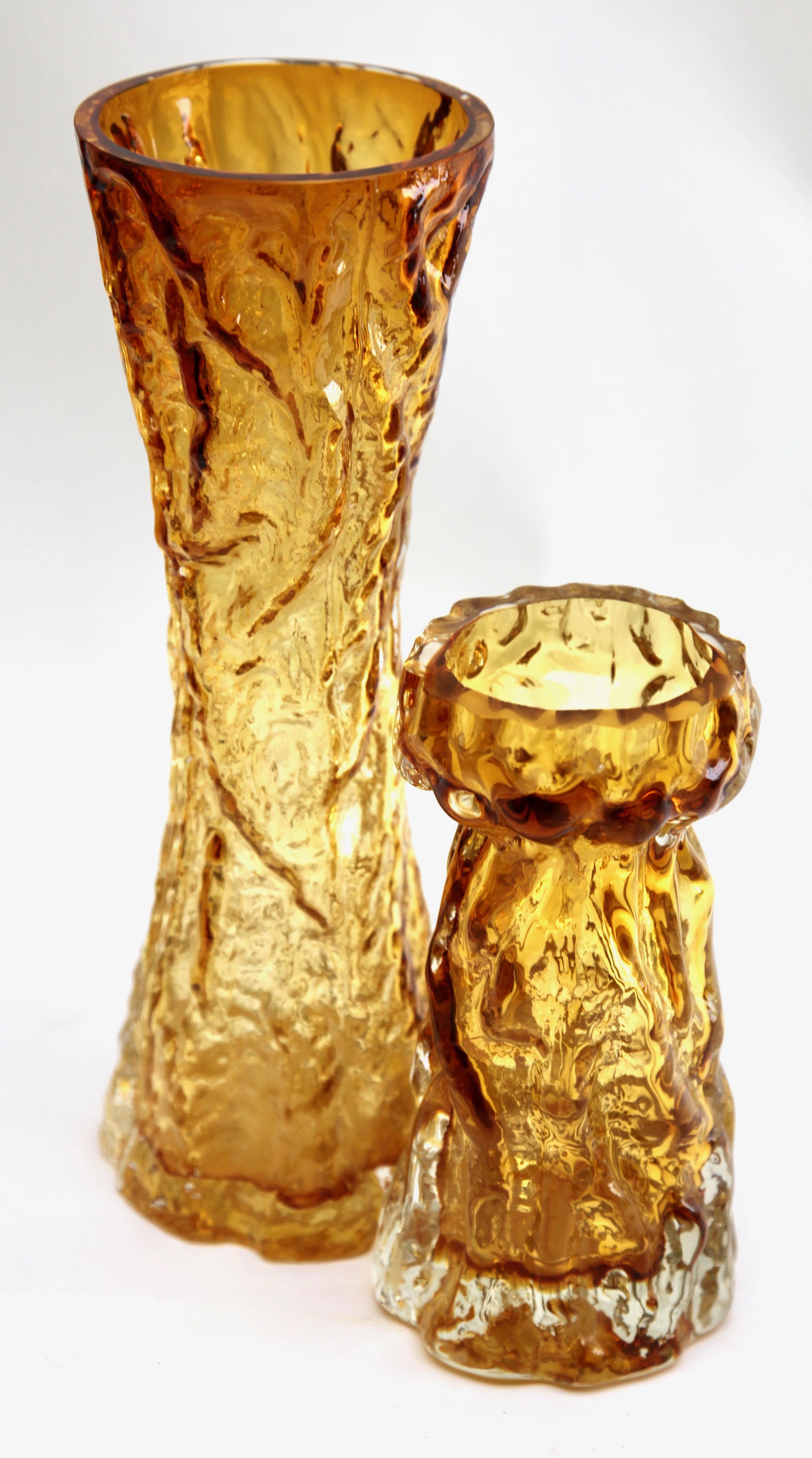 Mid-Century Modern Ingrid Glas ‘Germany’ Set of Bark Vases in Amber, 1970s