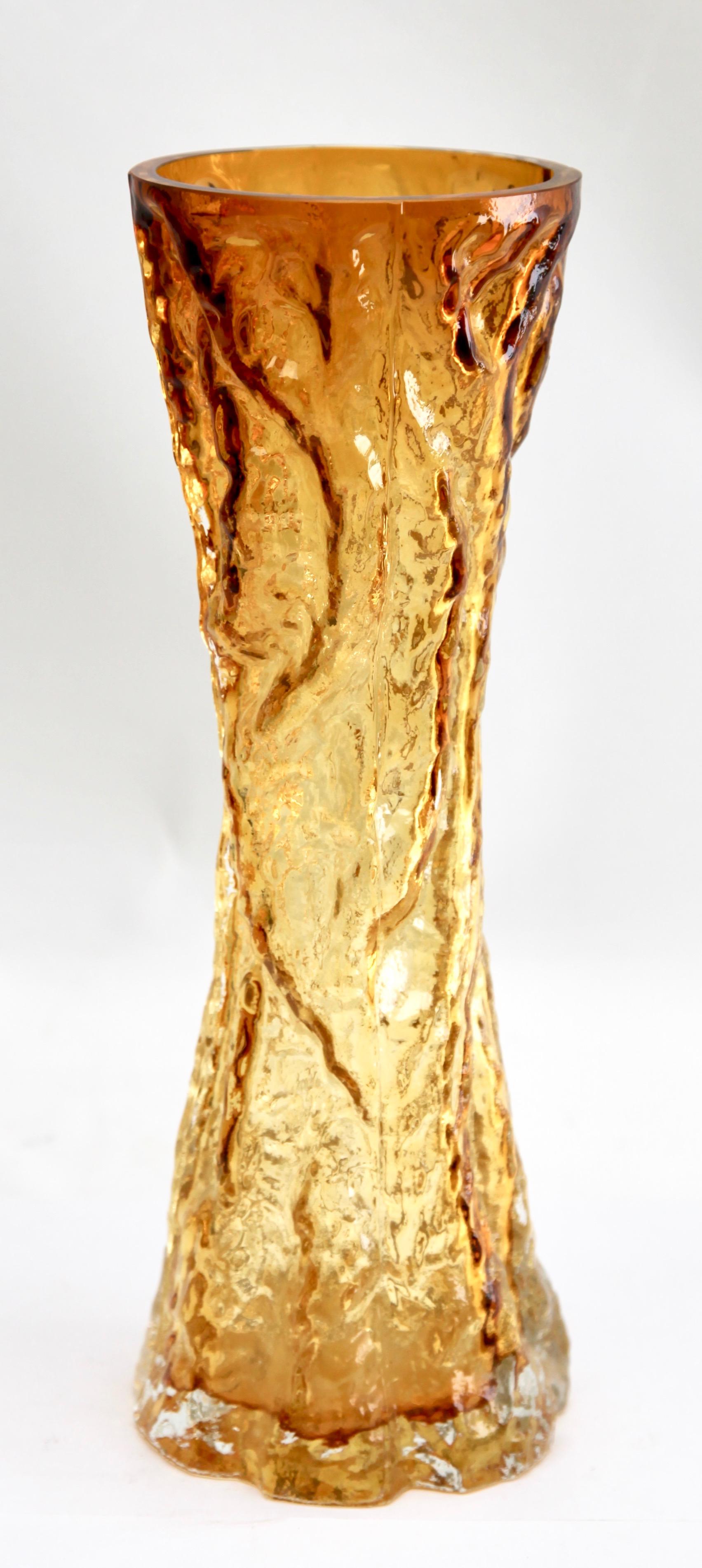 Molded Ingrid Glas ‘Germany’ Set of Bark Vases in Amber, 1970s