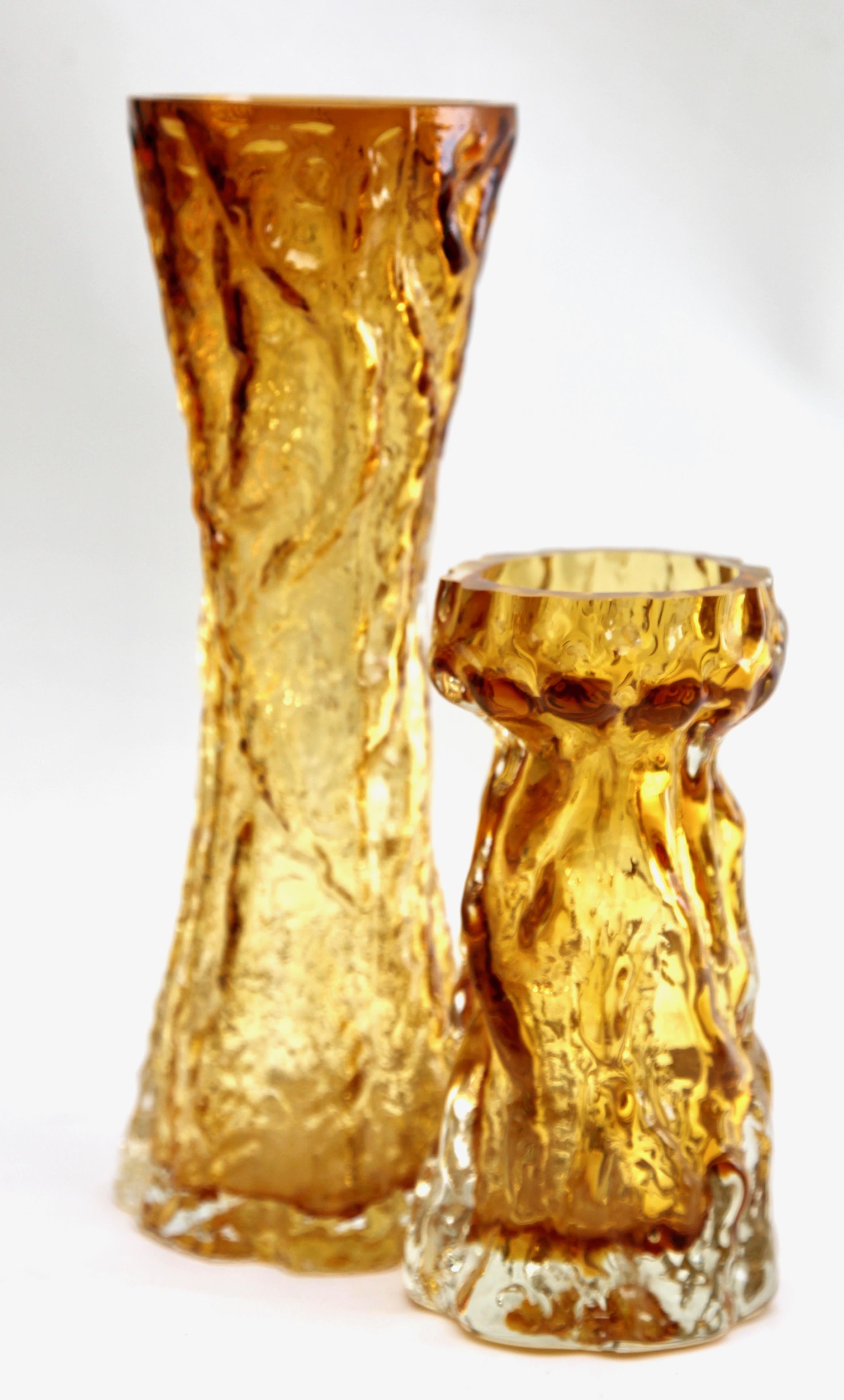 Ingrid Glas ‘Germany’ Set of Bark Vases in Amber, 1970s In Good Condition In Verviers, BE