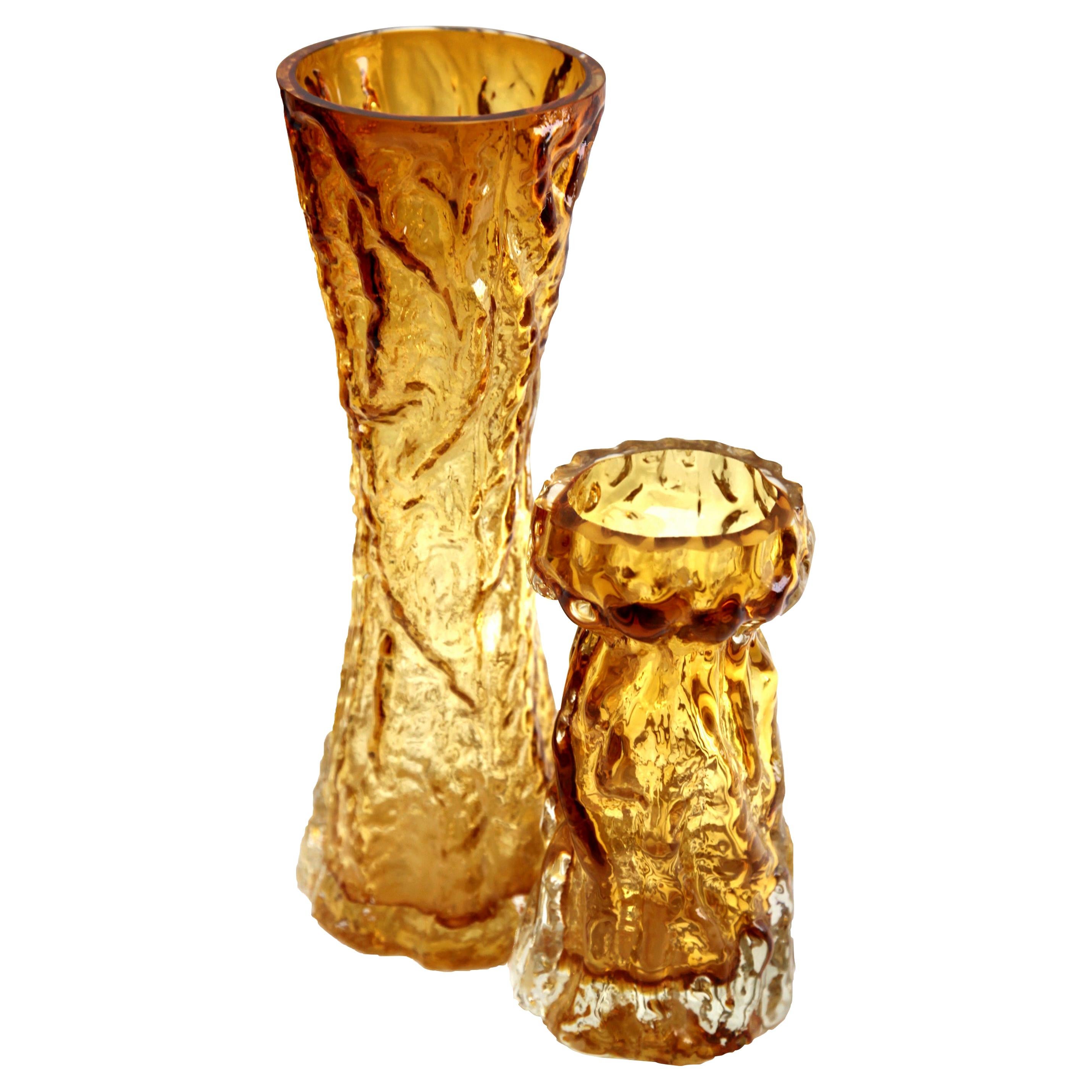 Ingrid Glas ‘Germany’ Set of Bark Vases in Amber, 1970s