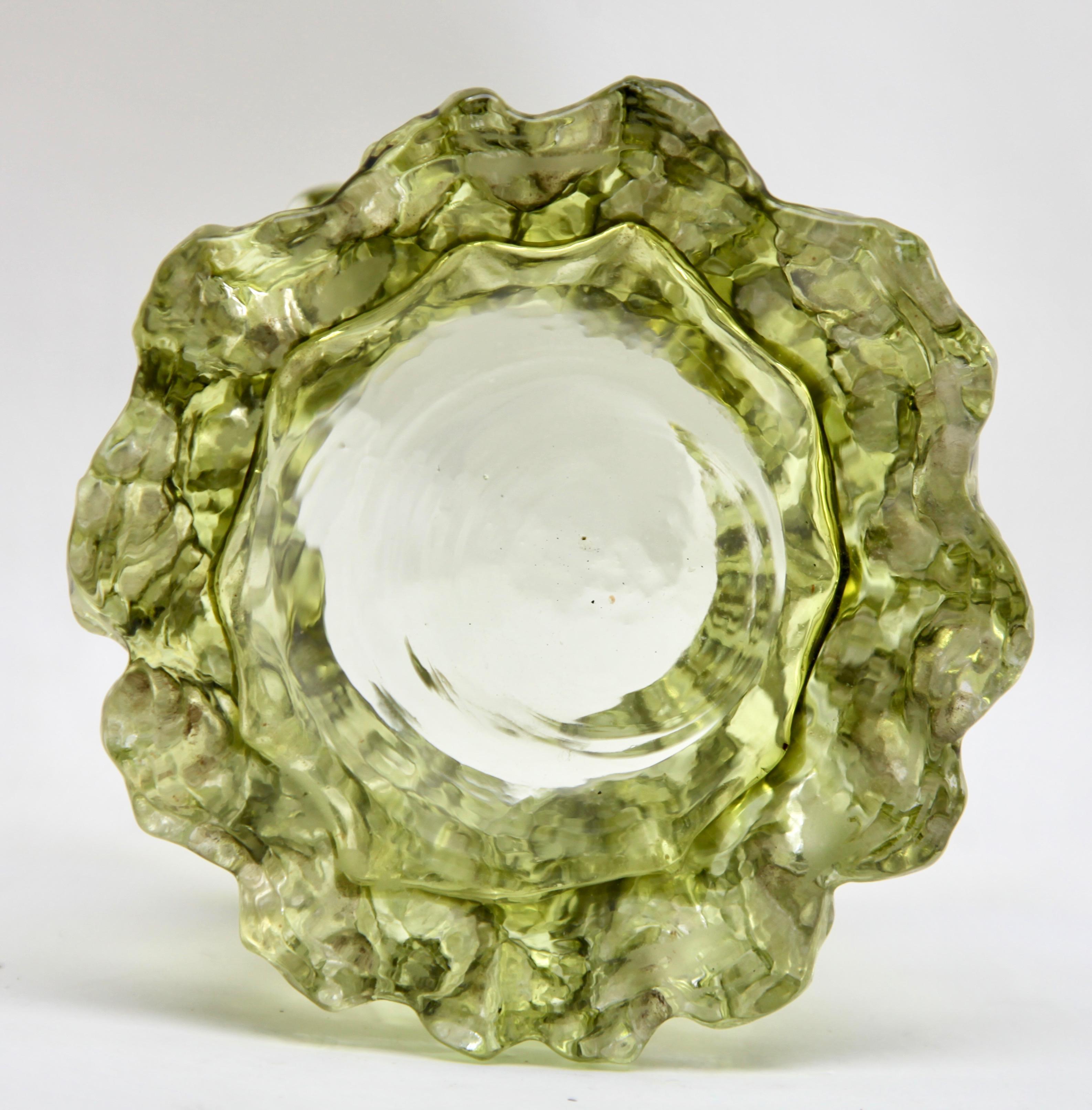 Molded Ingrid Glas 'Germany', Set of Bark Vases in Sage Green, 1970s